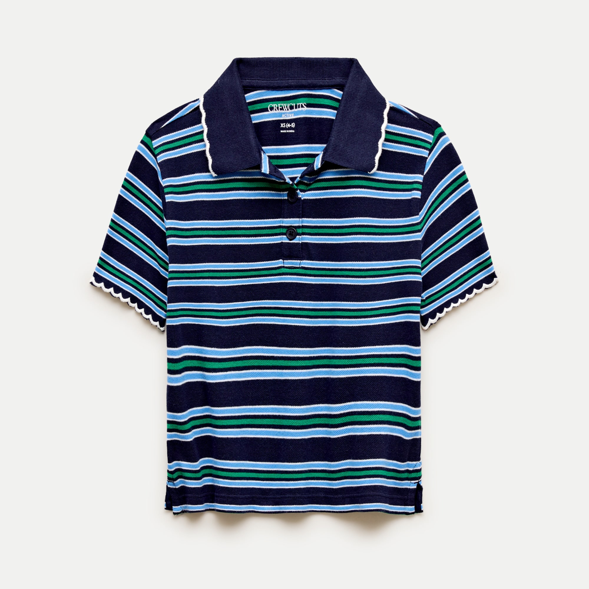 Girls' scallop-trim piqué polo shirt in stripe