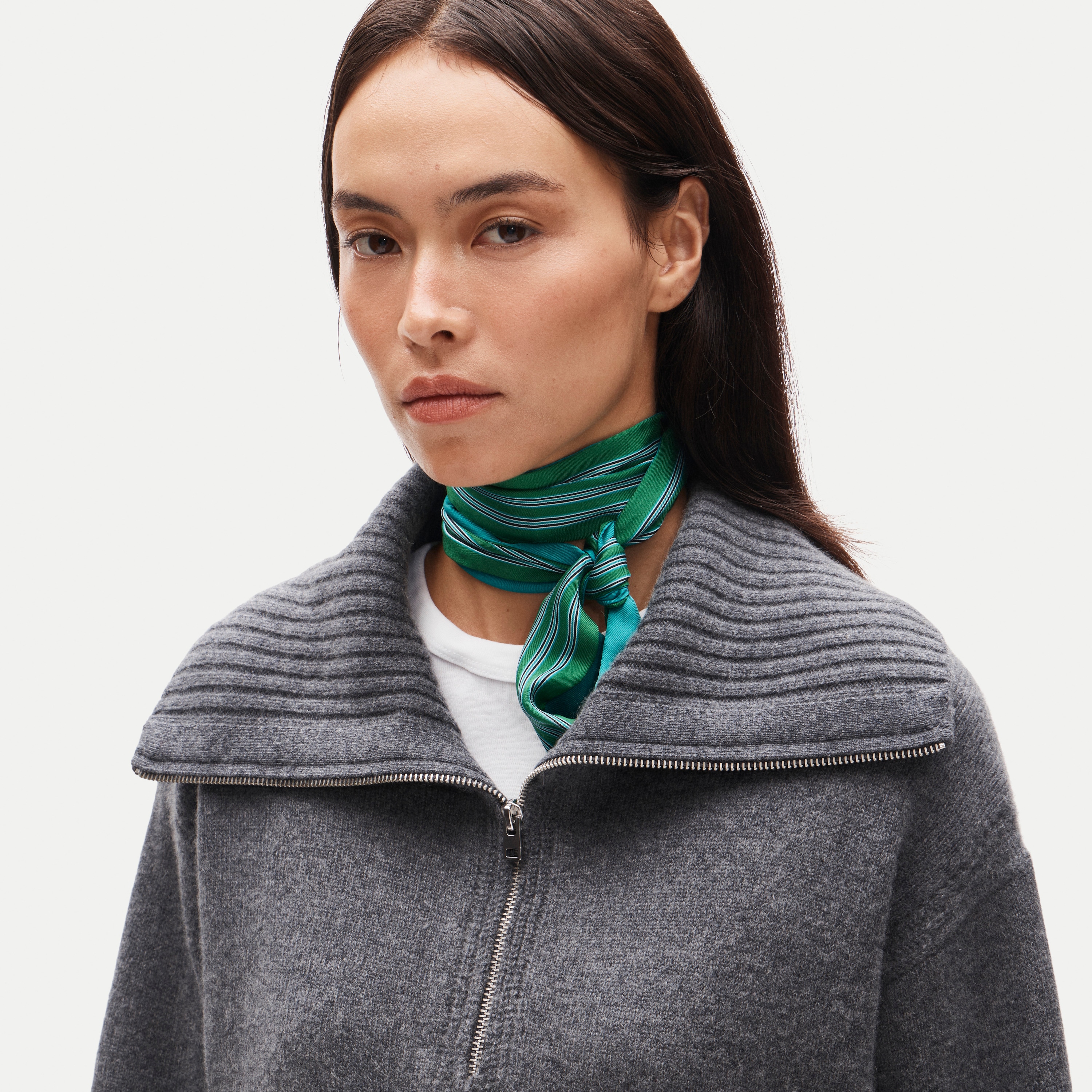 Skinny silk scarf in stripe