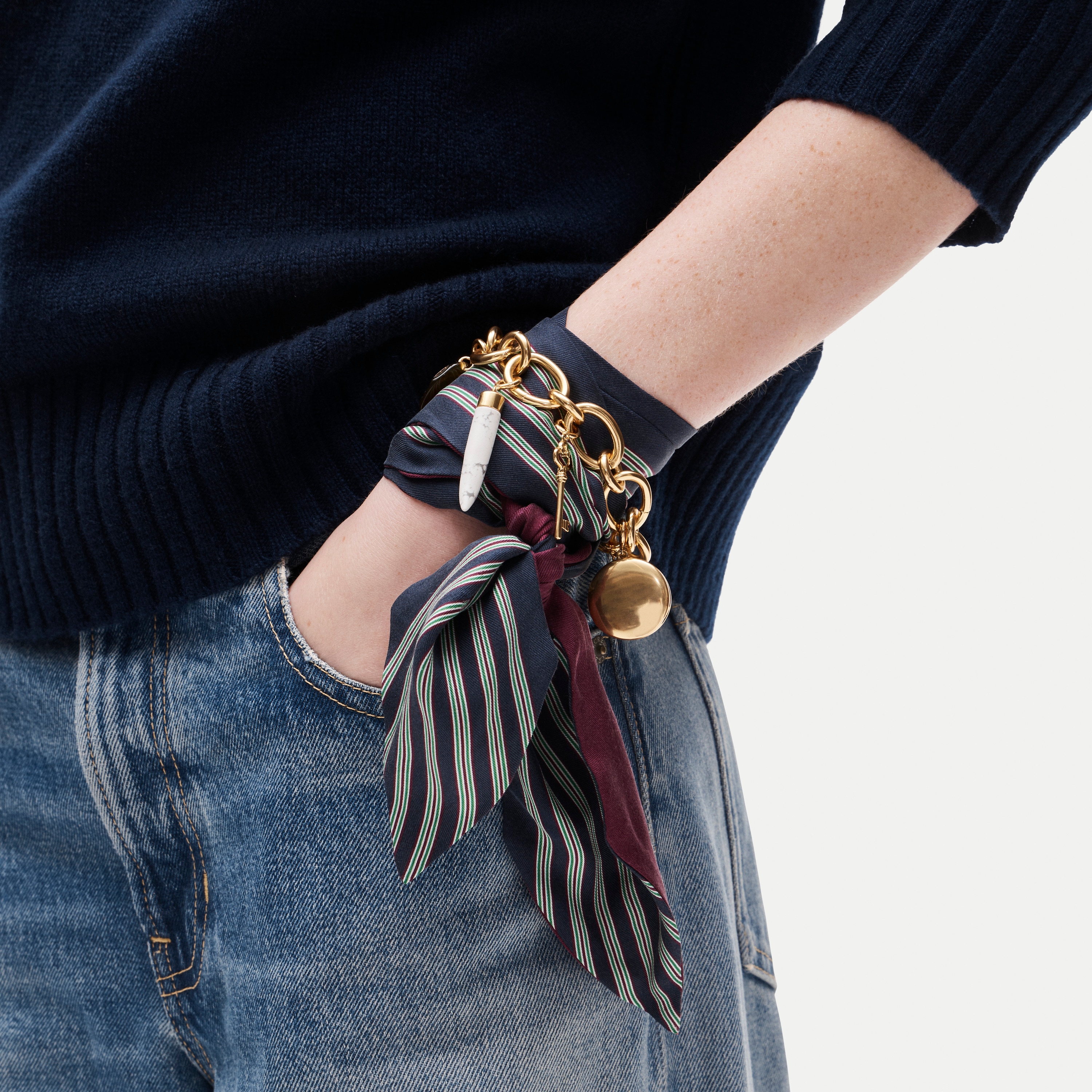 Skinny silk scarf in stripe