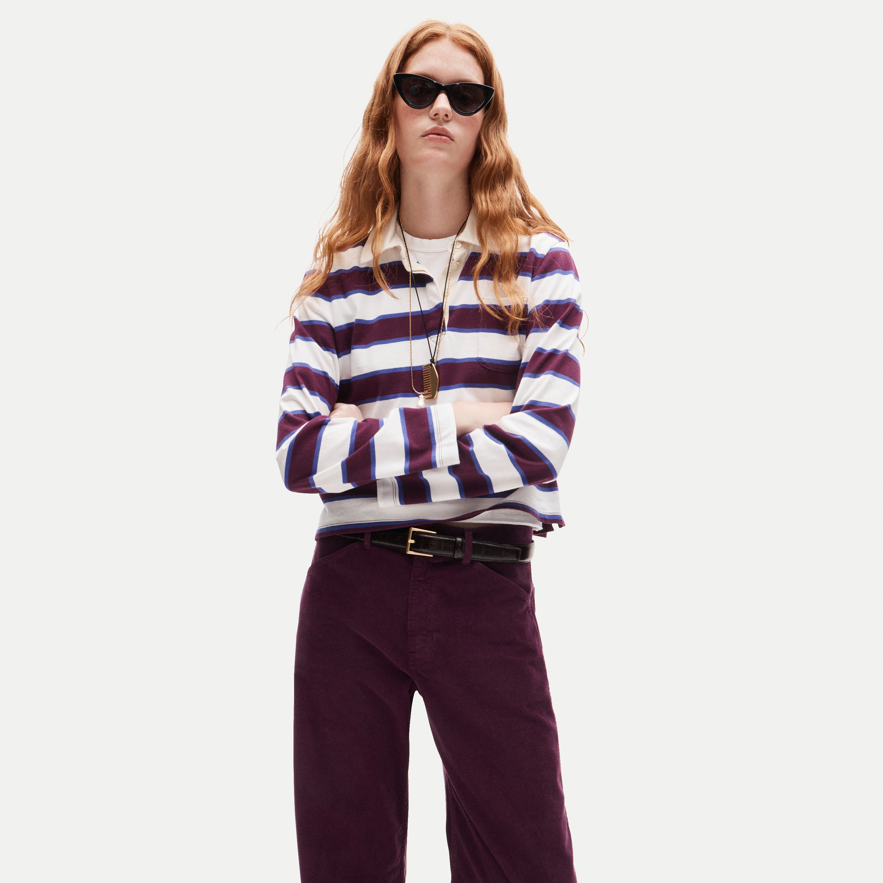 Boyfriend jersey cropped rugby shirt in stripe