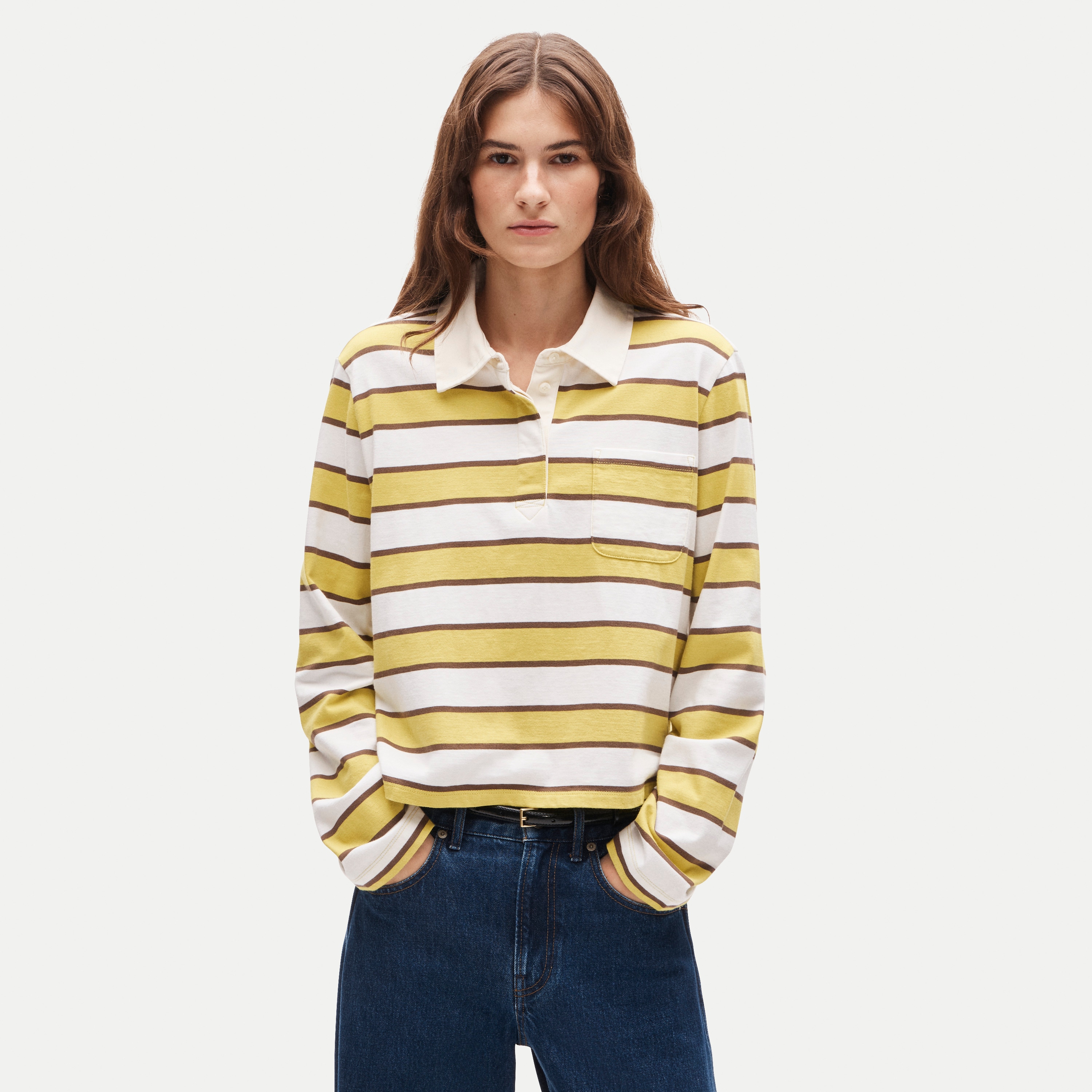 Boyfriend jersey cropped rugby shirt in stripe