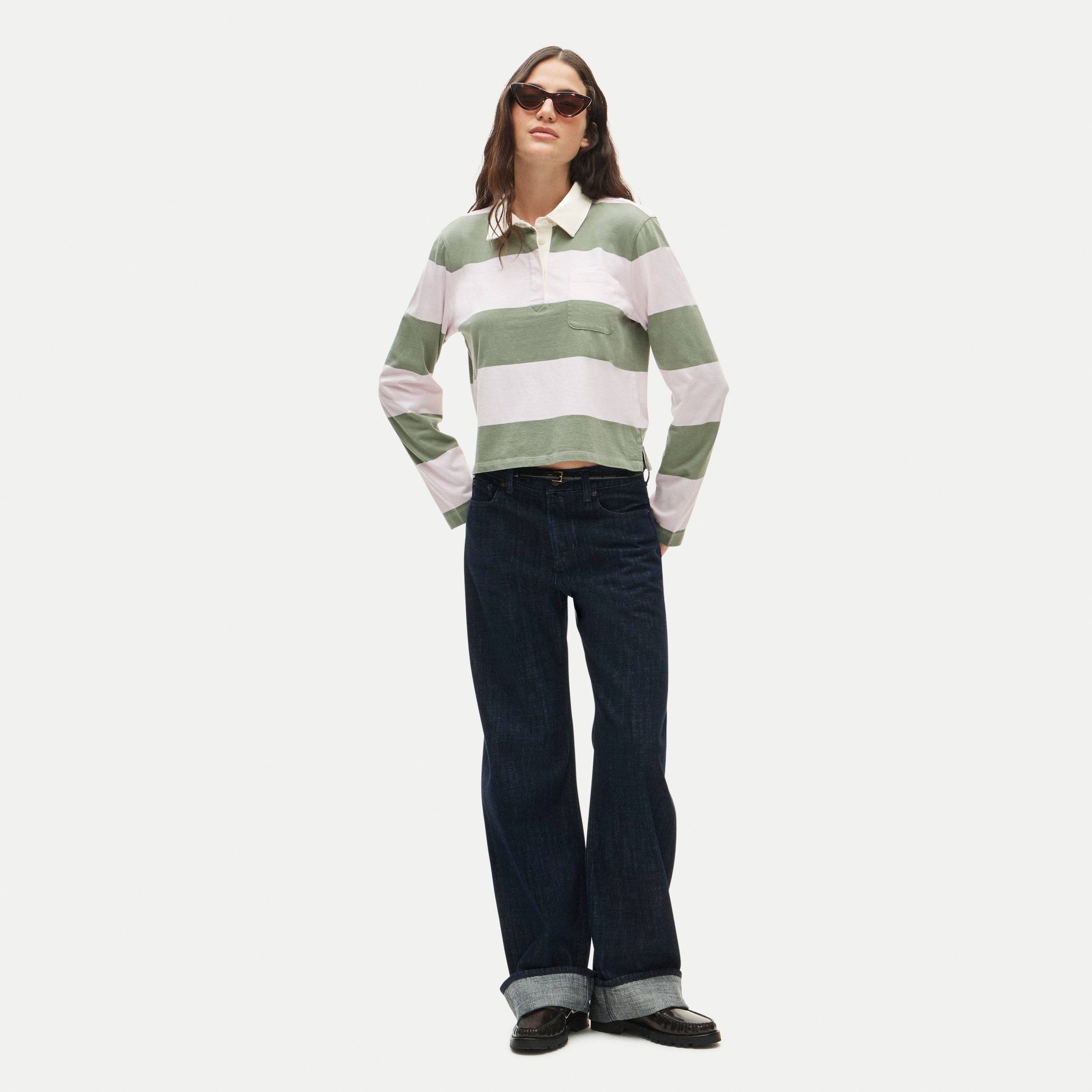 Boyfriend jersey cropped rugby shirt in stripe
