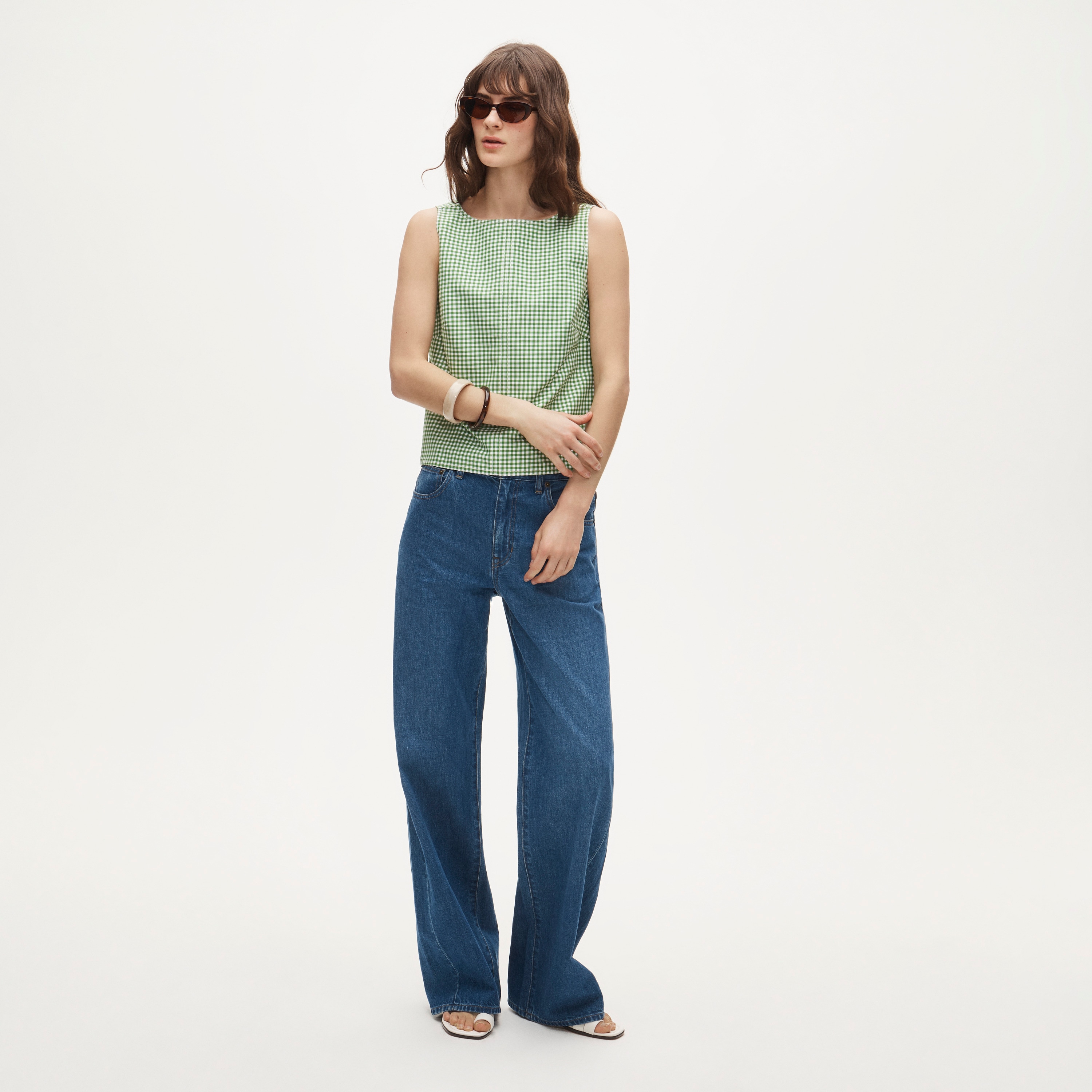Shell top in gingham double cotton poplin