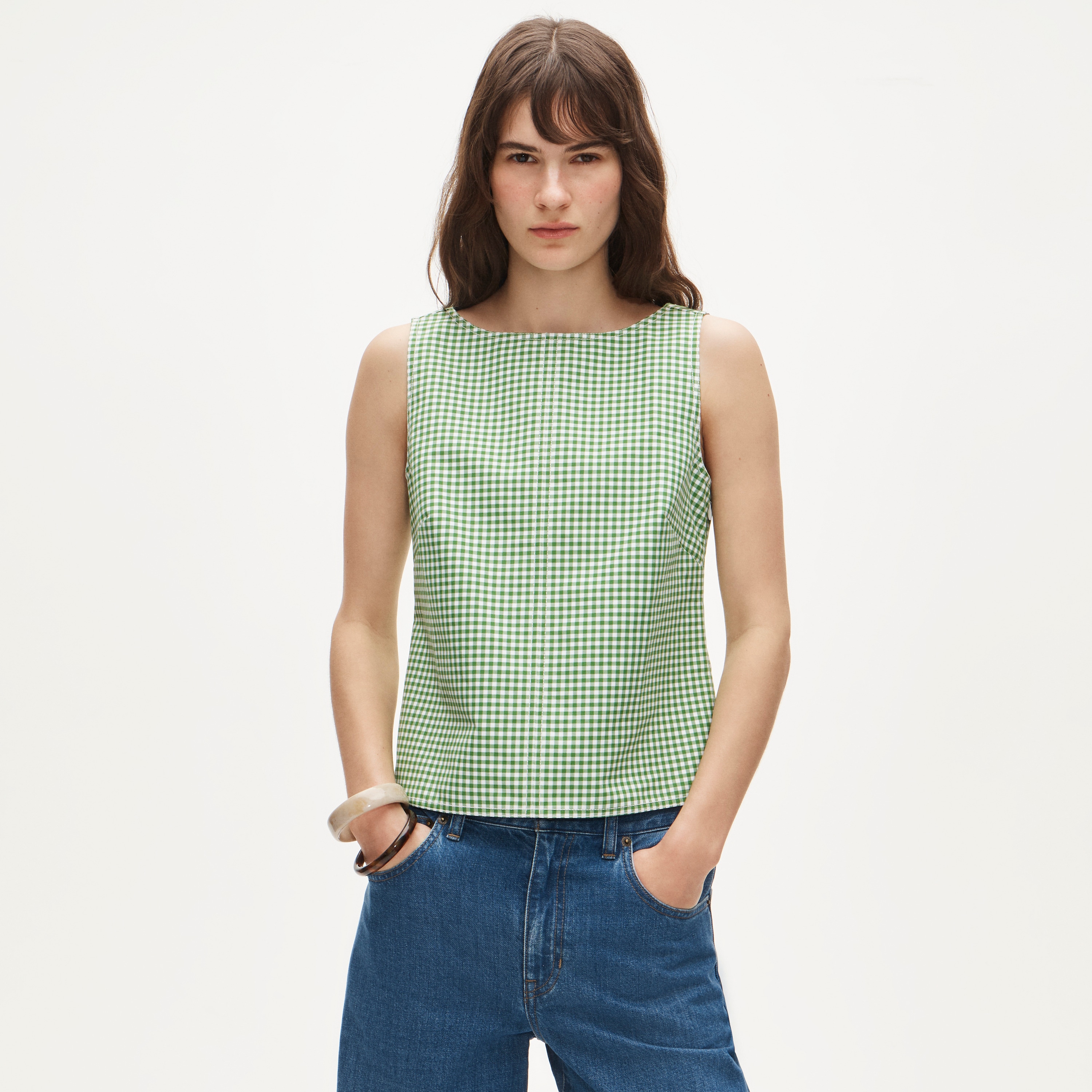 Shell Top In Gingham Double Cotton Poplin For Women | J.Crew