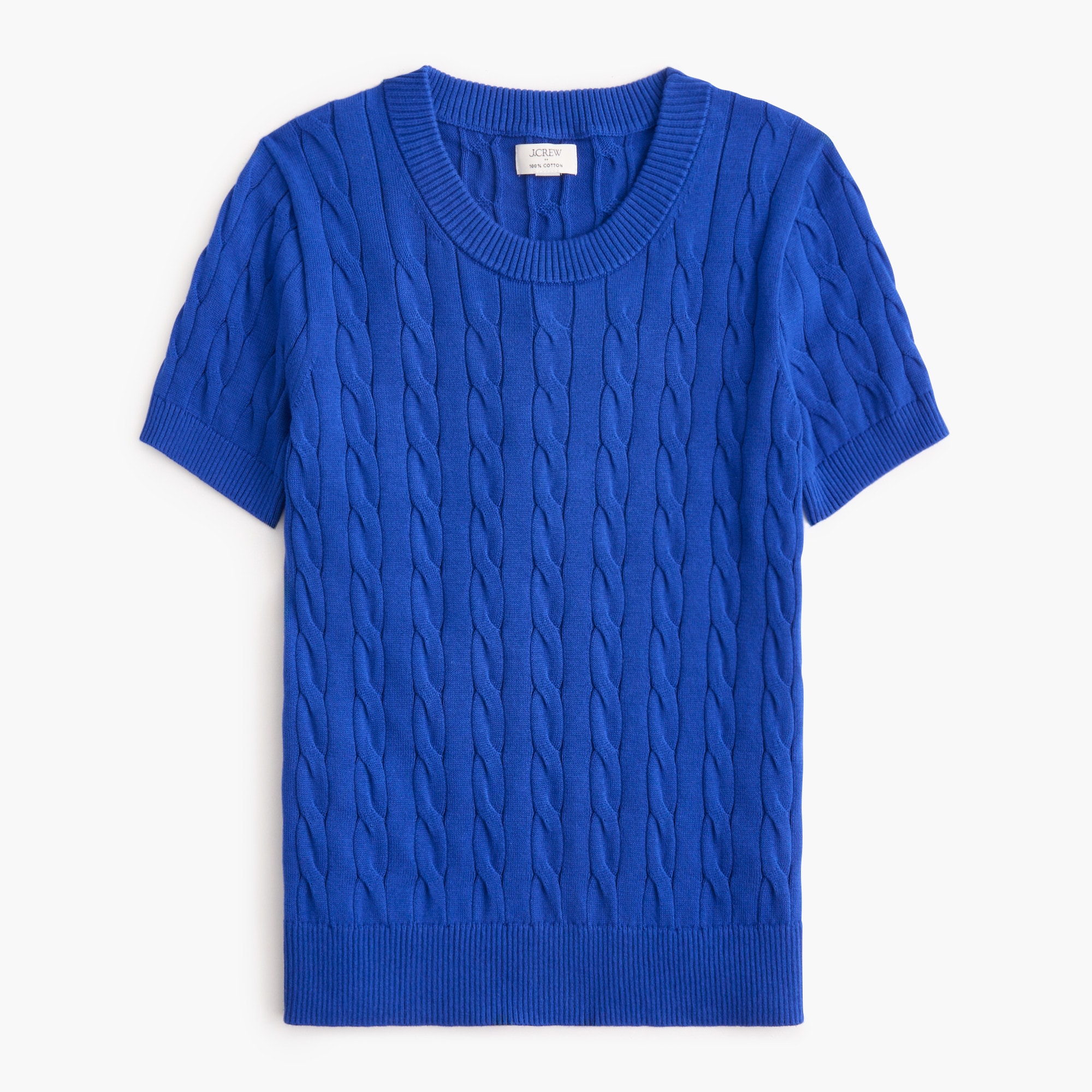 Short-sleeve cotton cable crewneck sweater