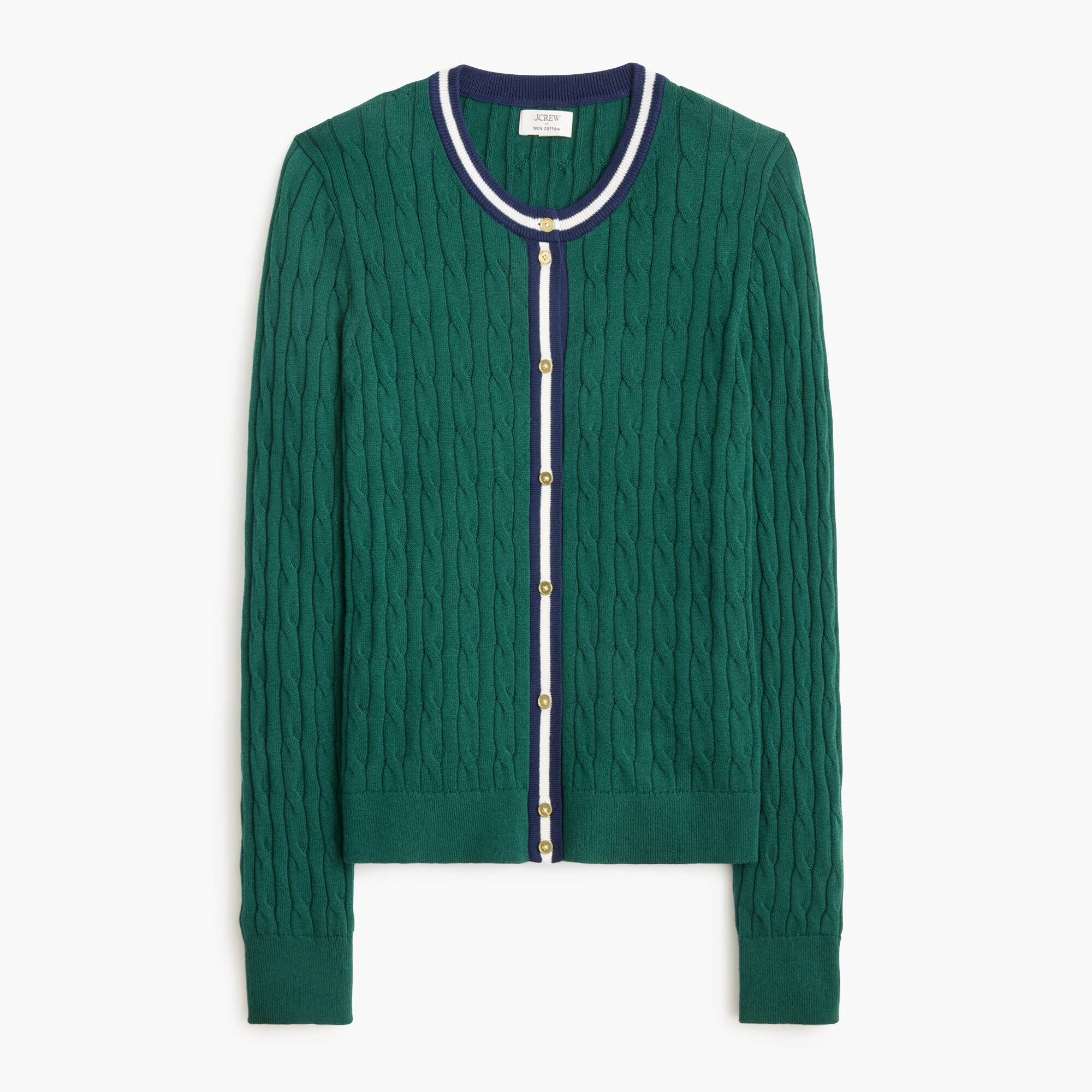 100% cotton tipped cable-knit cardigan sweater