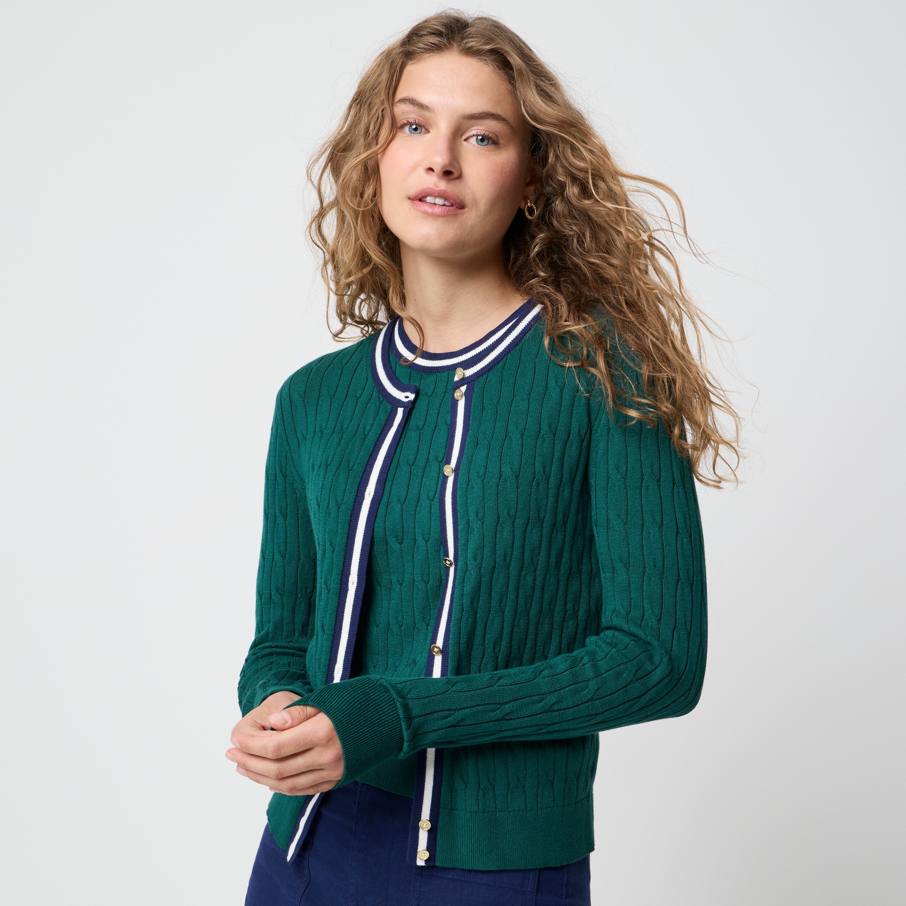 Cotton Tipped Cable Cardigan Sweater For Women | Factory