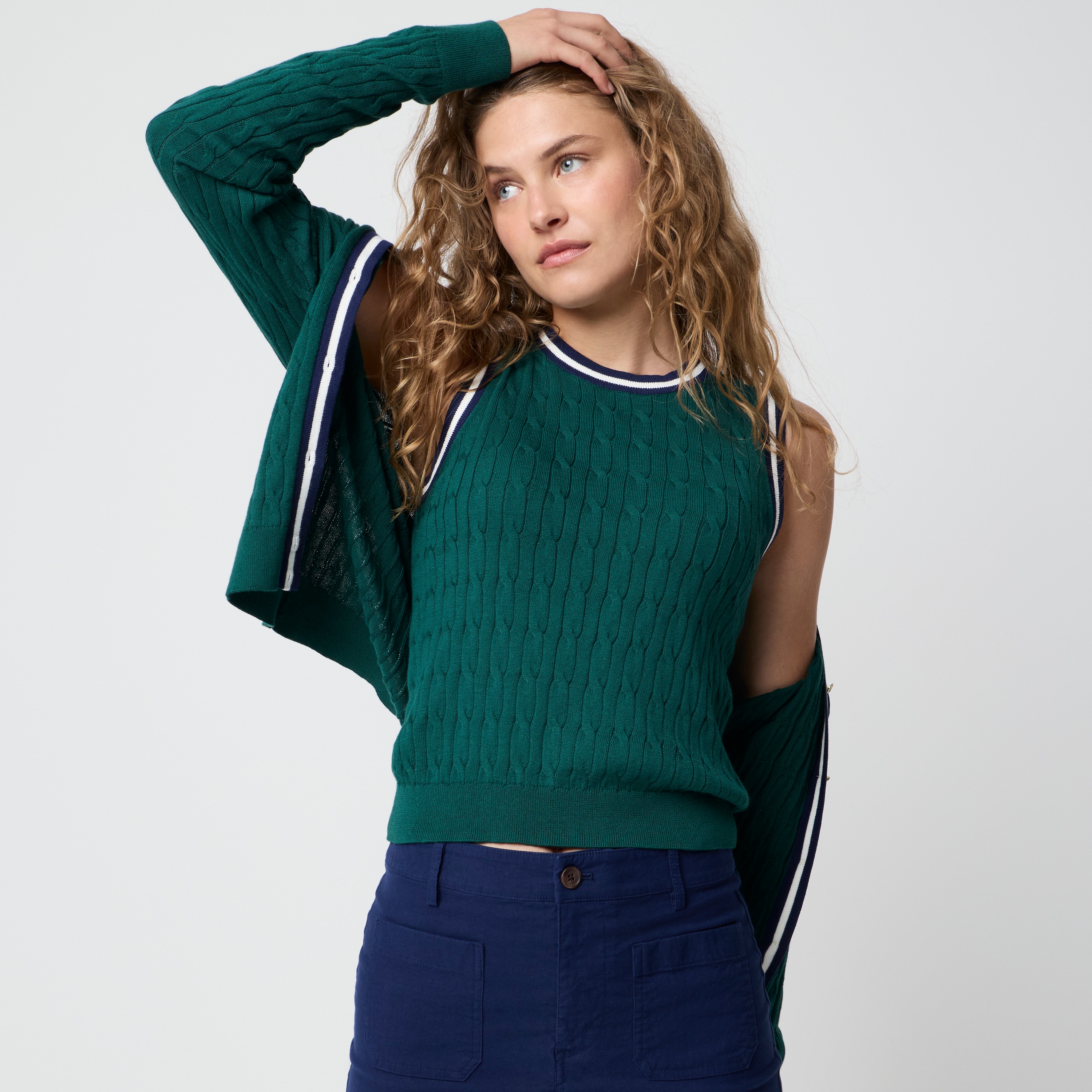 100% cotton tipped cable-knit sweater shell