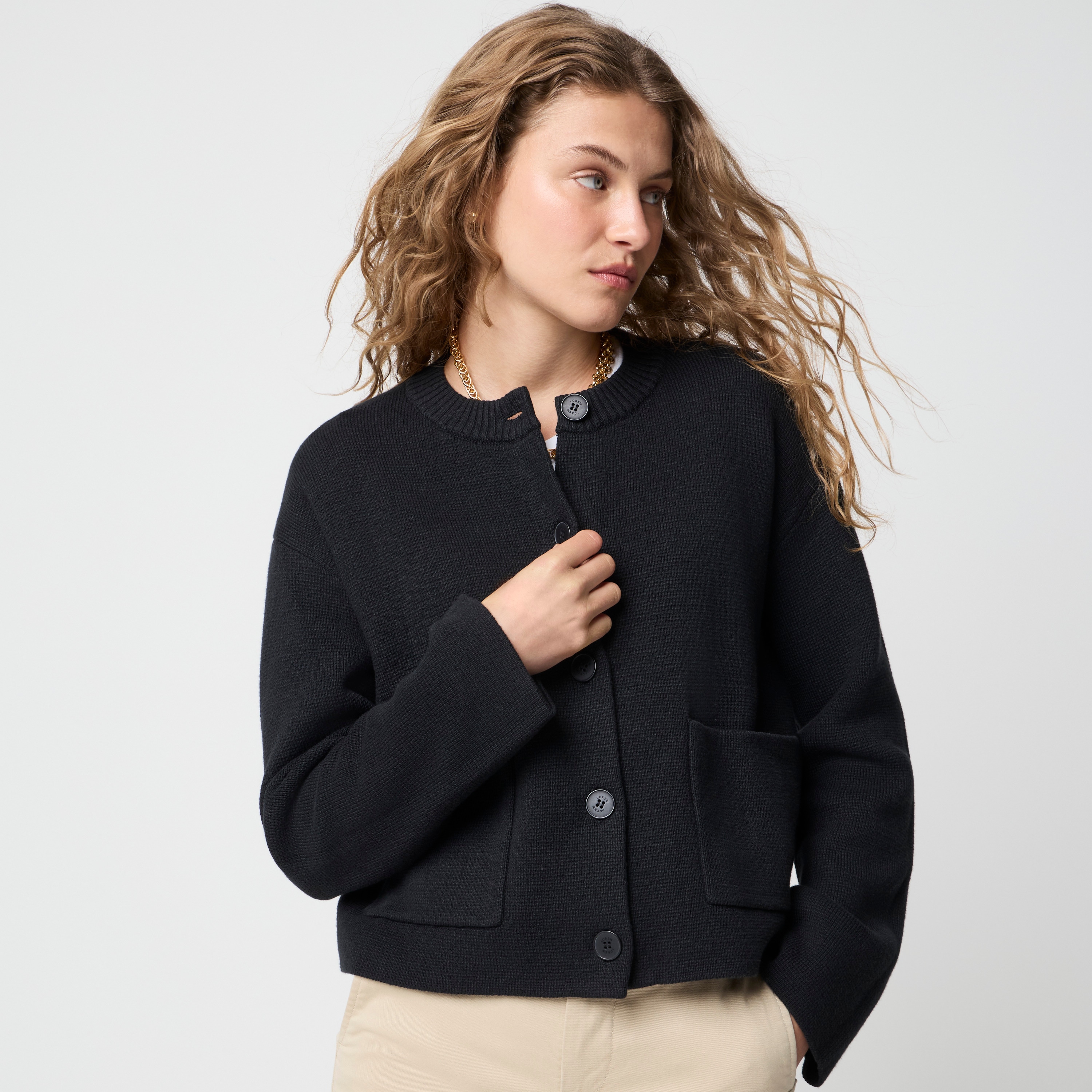 Cotton sweater-jacket with pockets
