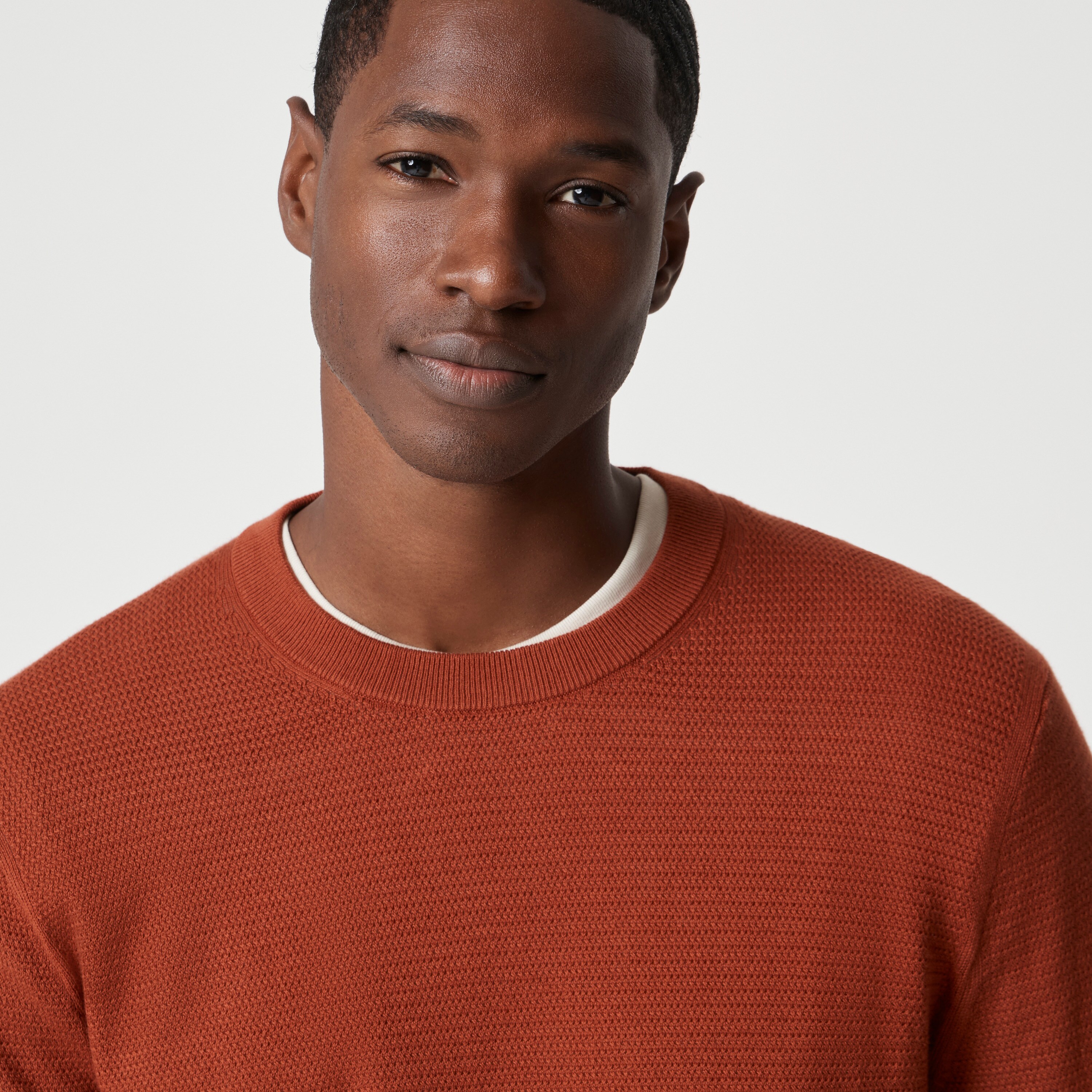 100% cotton basketweave crewneck sweater