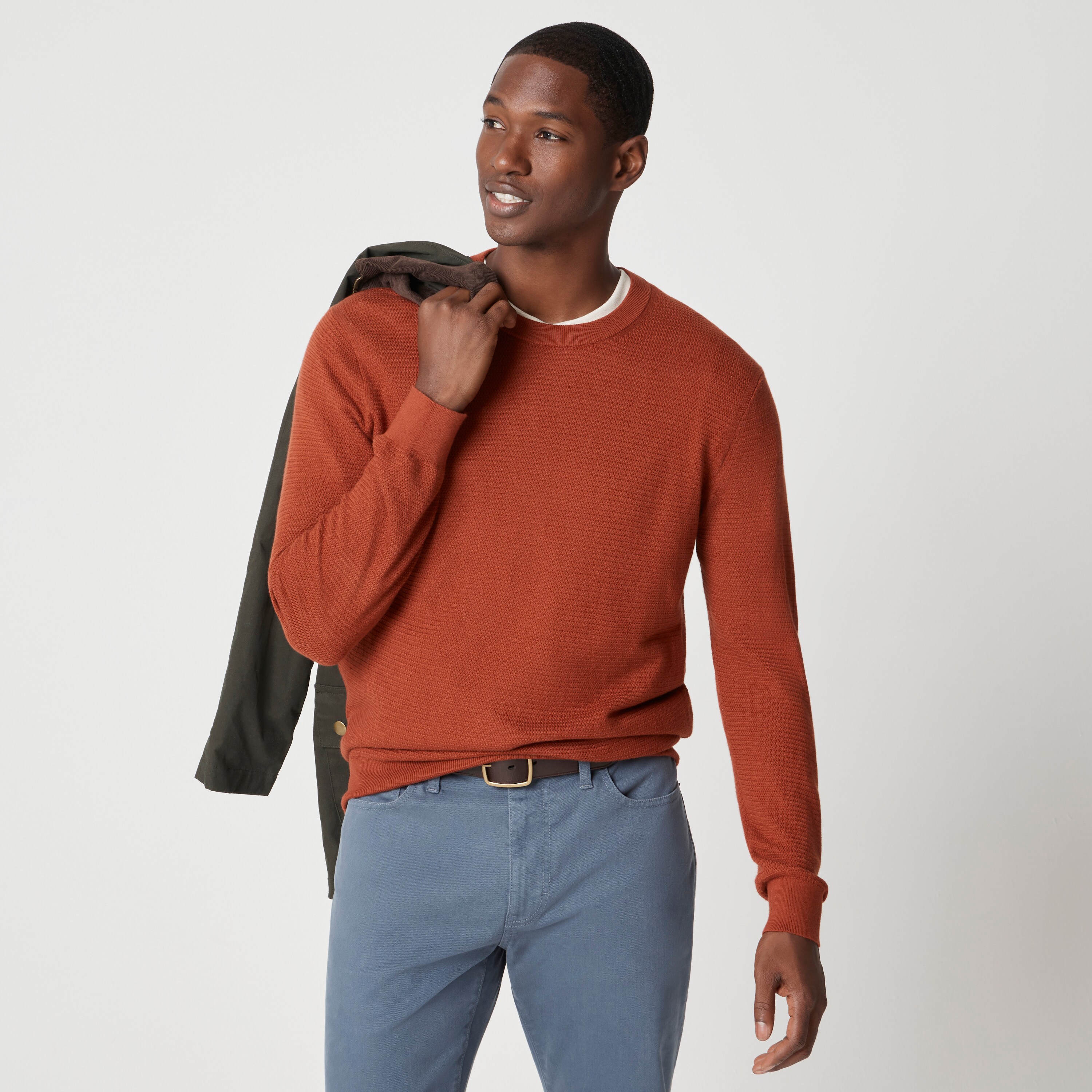 100% cotton basketweave crewneck sweater