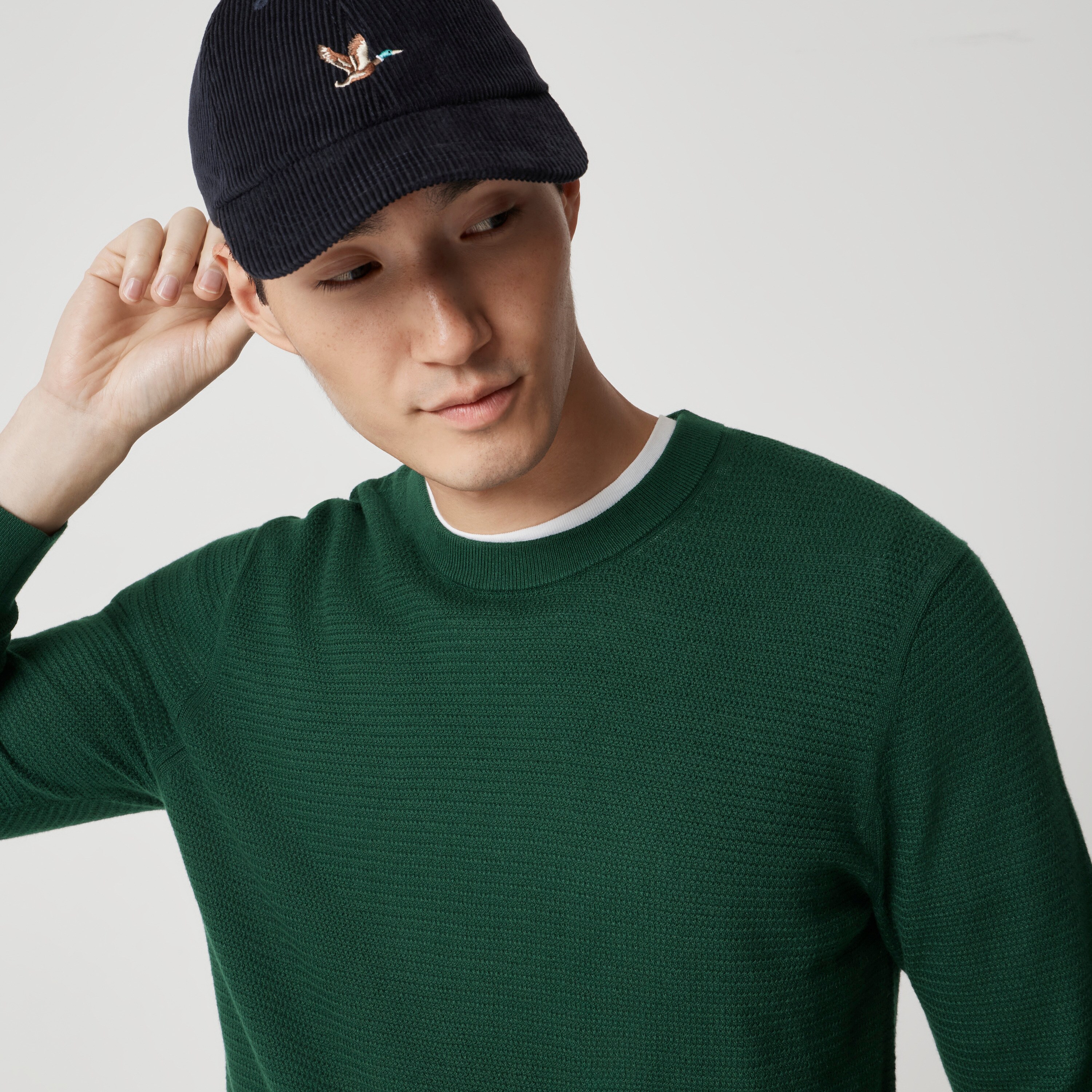 100% cotton basketweave crewneck sweater