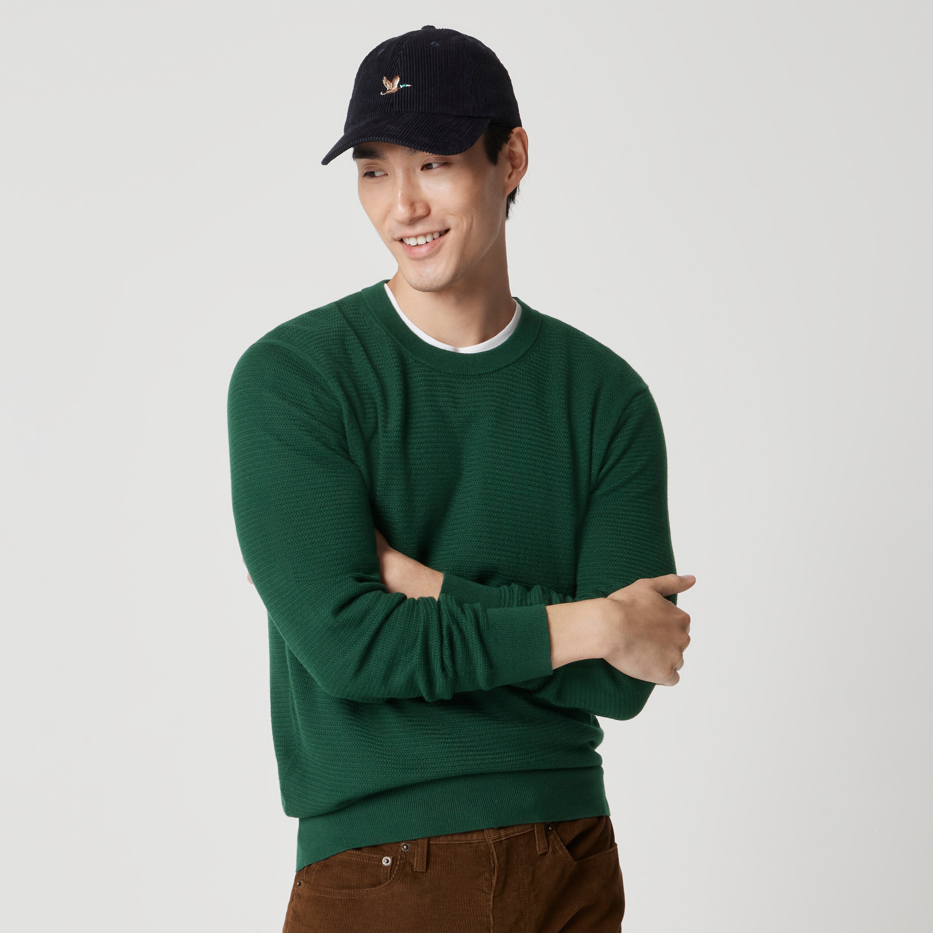 100% cotton basketweave crewneck sweater