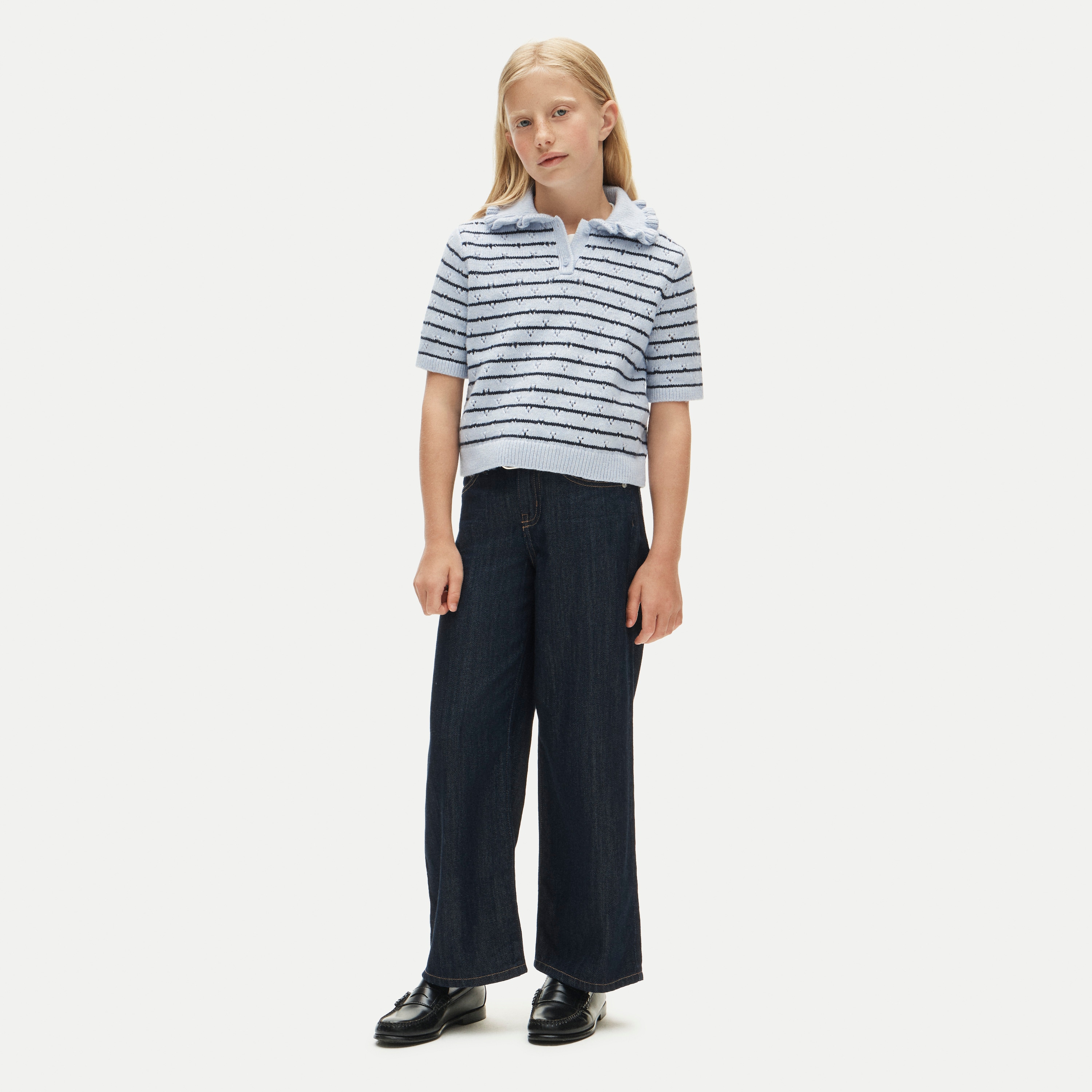 Girls' ruffle-collar sweater-polo in stripe - thumbnail 2