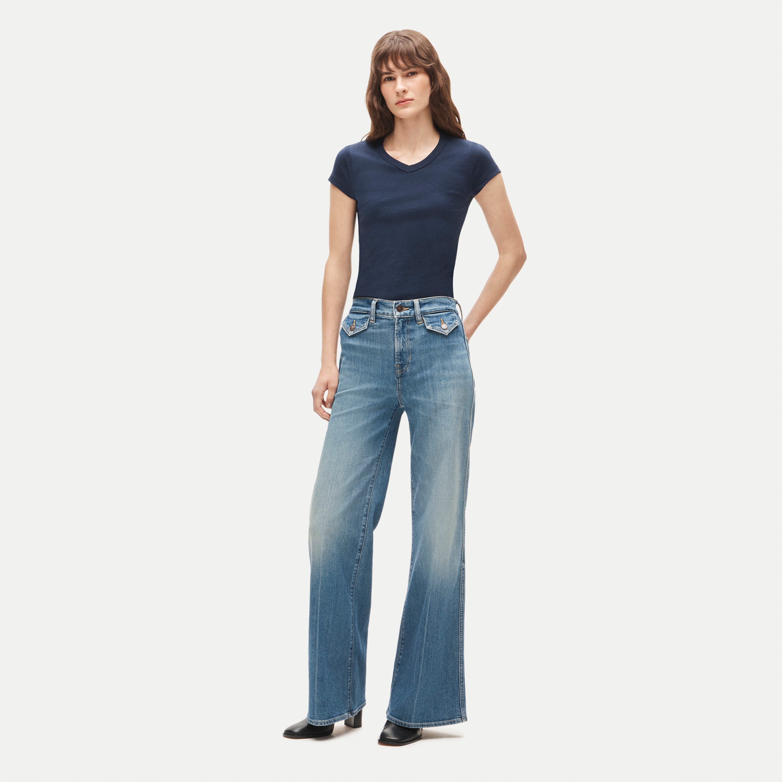 Denim trouser jean with flap pockets