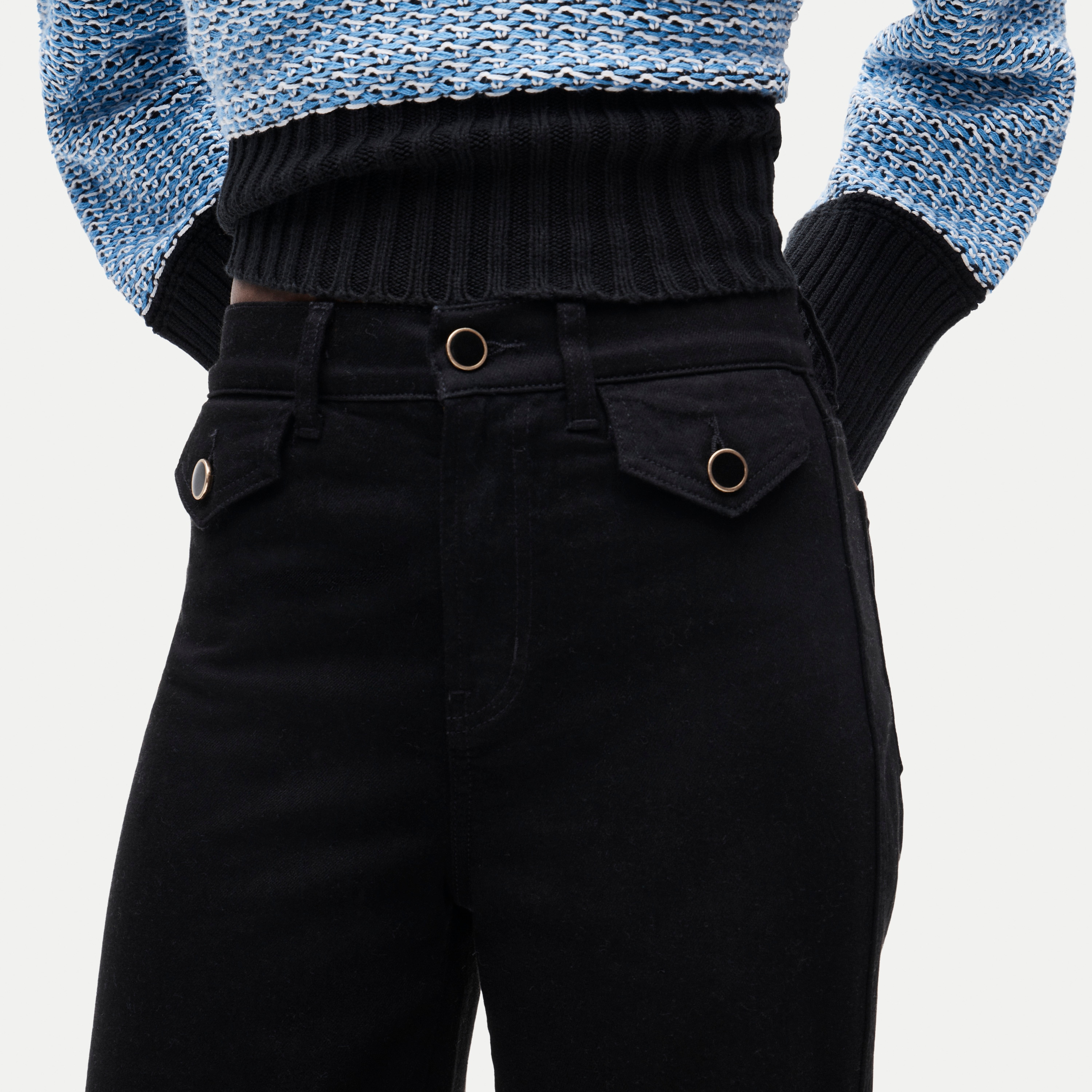 High-waisted denim trouser jean with flap pockets