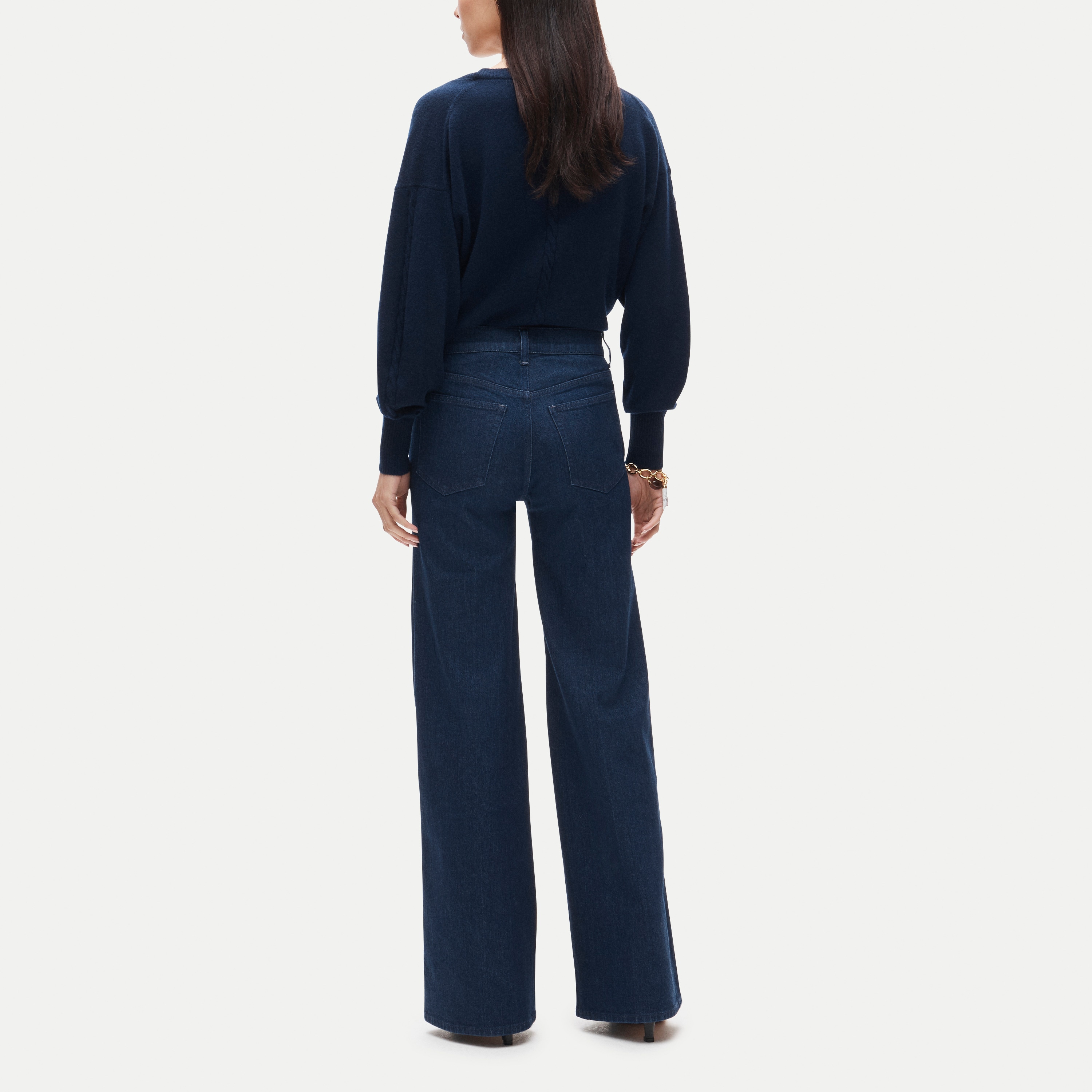 High-waisted denim trouser jean with flap pockets