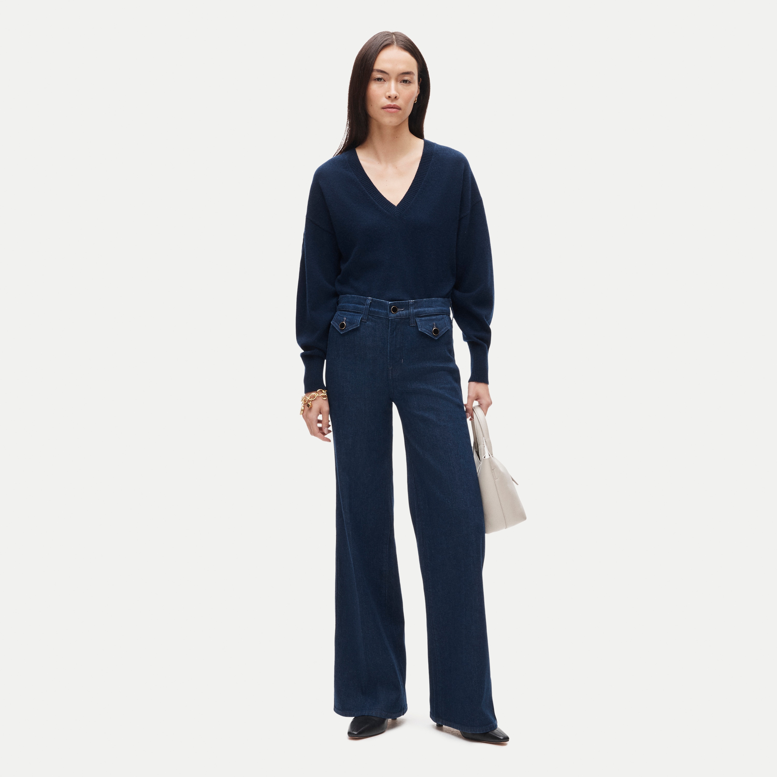 Denim trouser jean with flap pockets