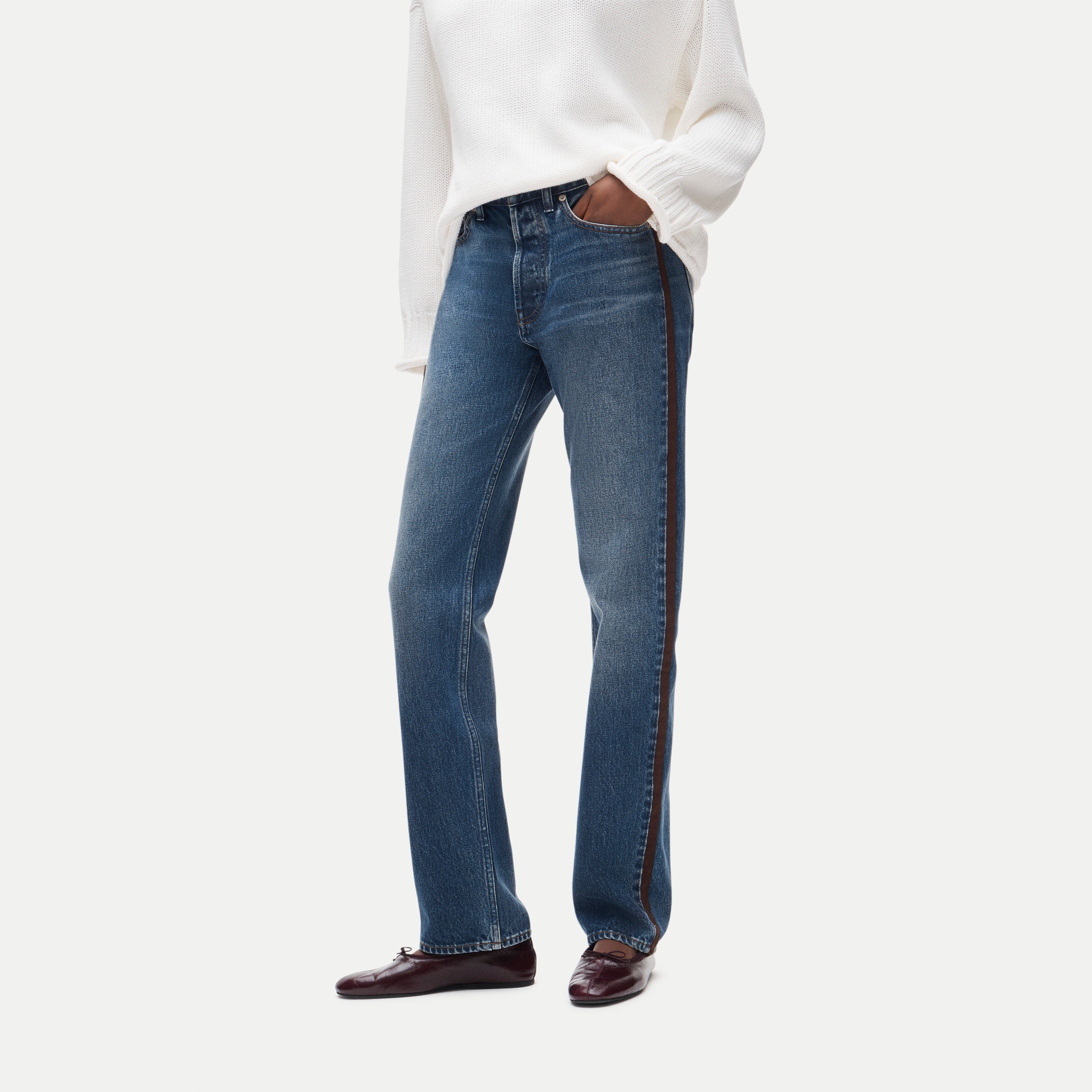 Jesse relaxed-straight jean with suede stripe