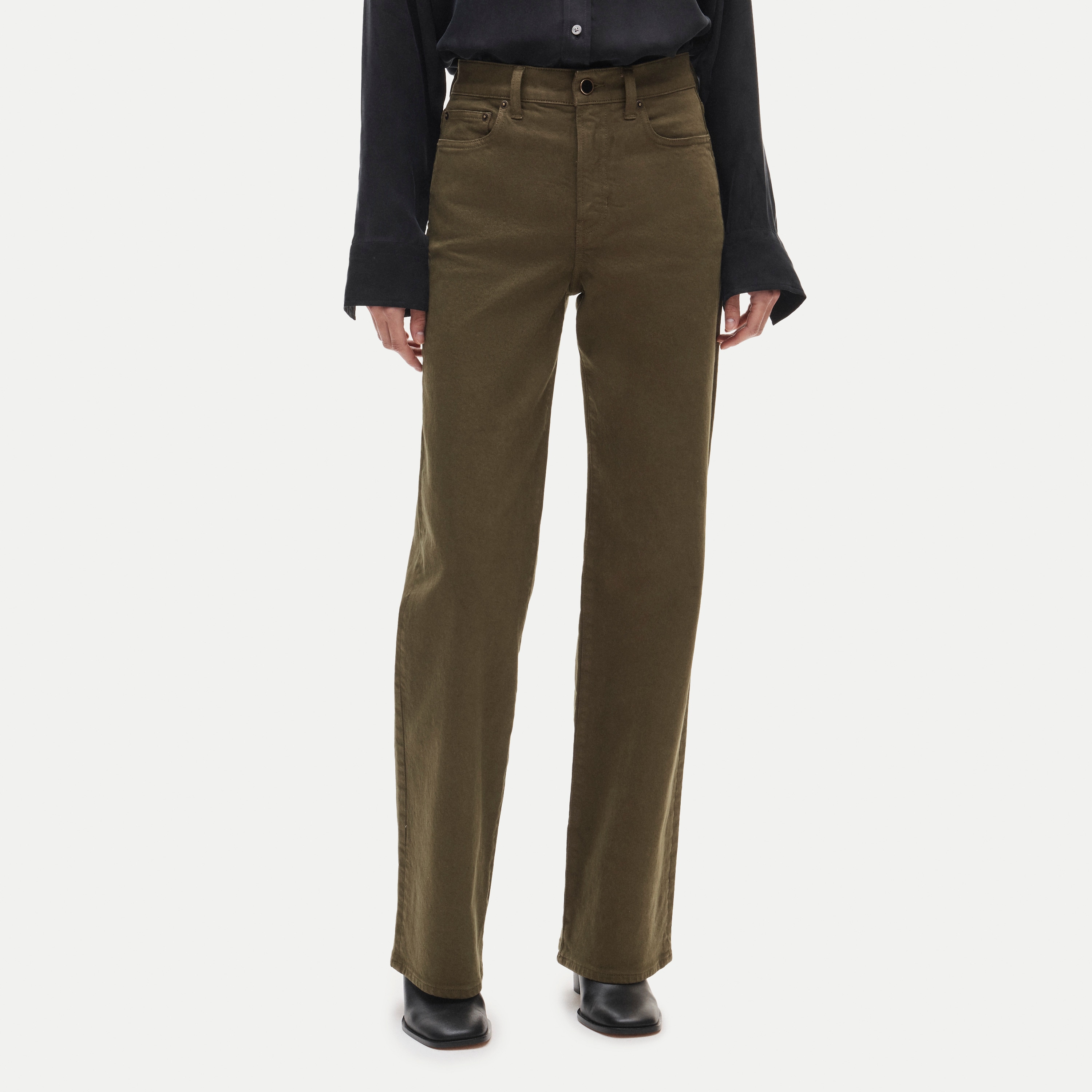 Full-length slim-wide jean in garment dye