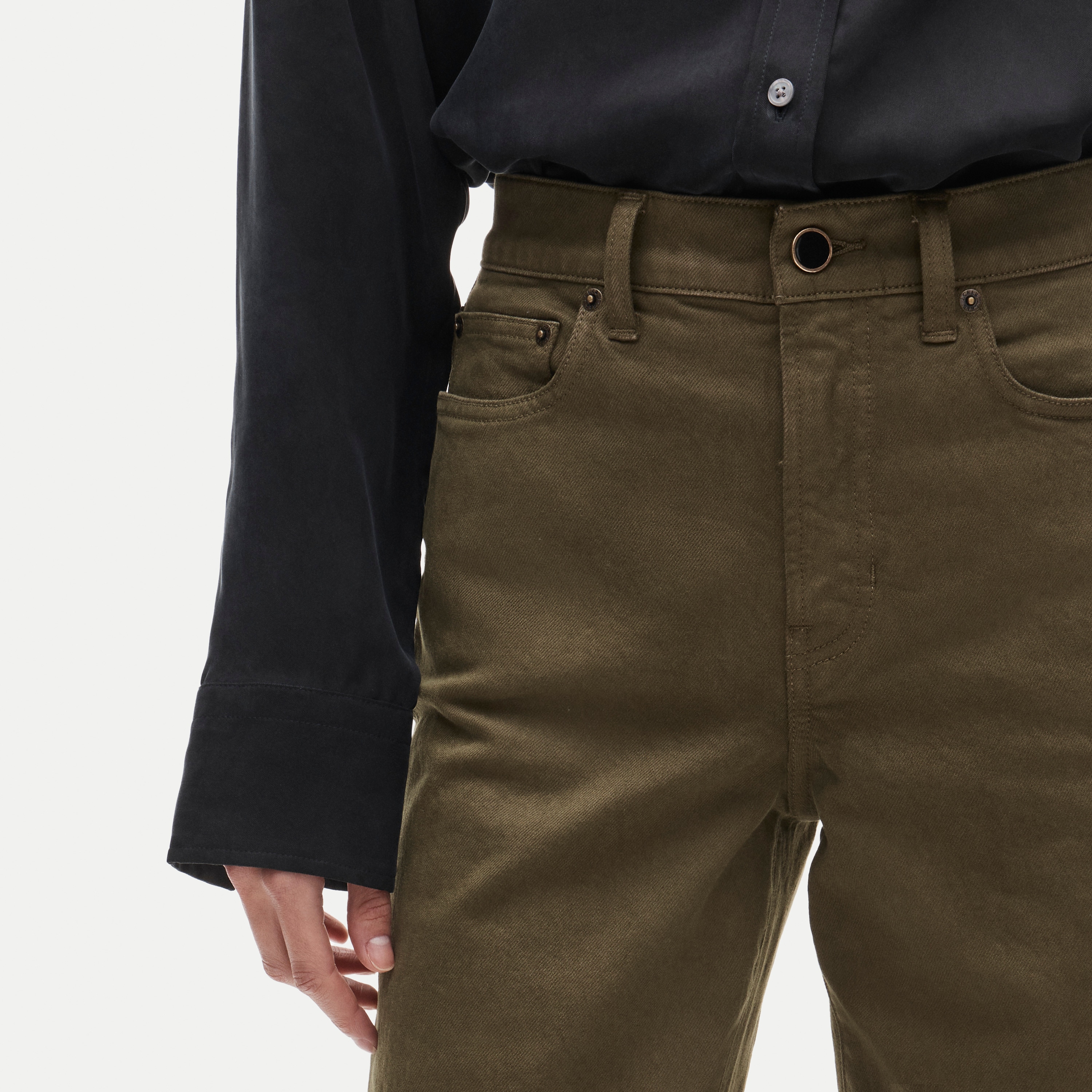 Full-length slim-wide jean in garment dye