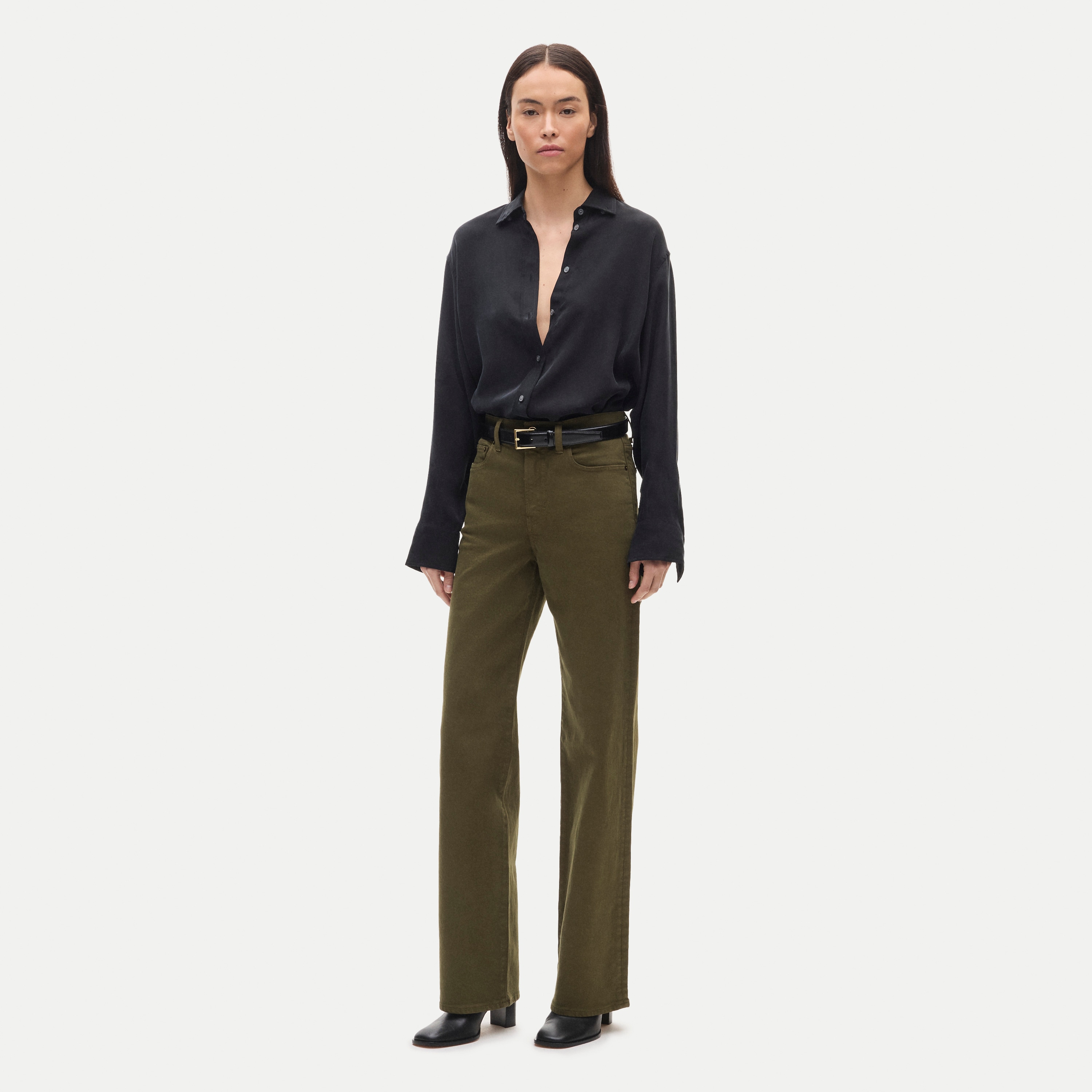 Full-length slim-wide jean in garment dye