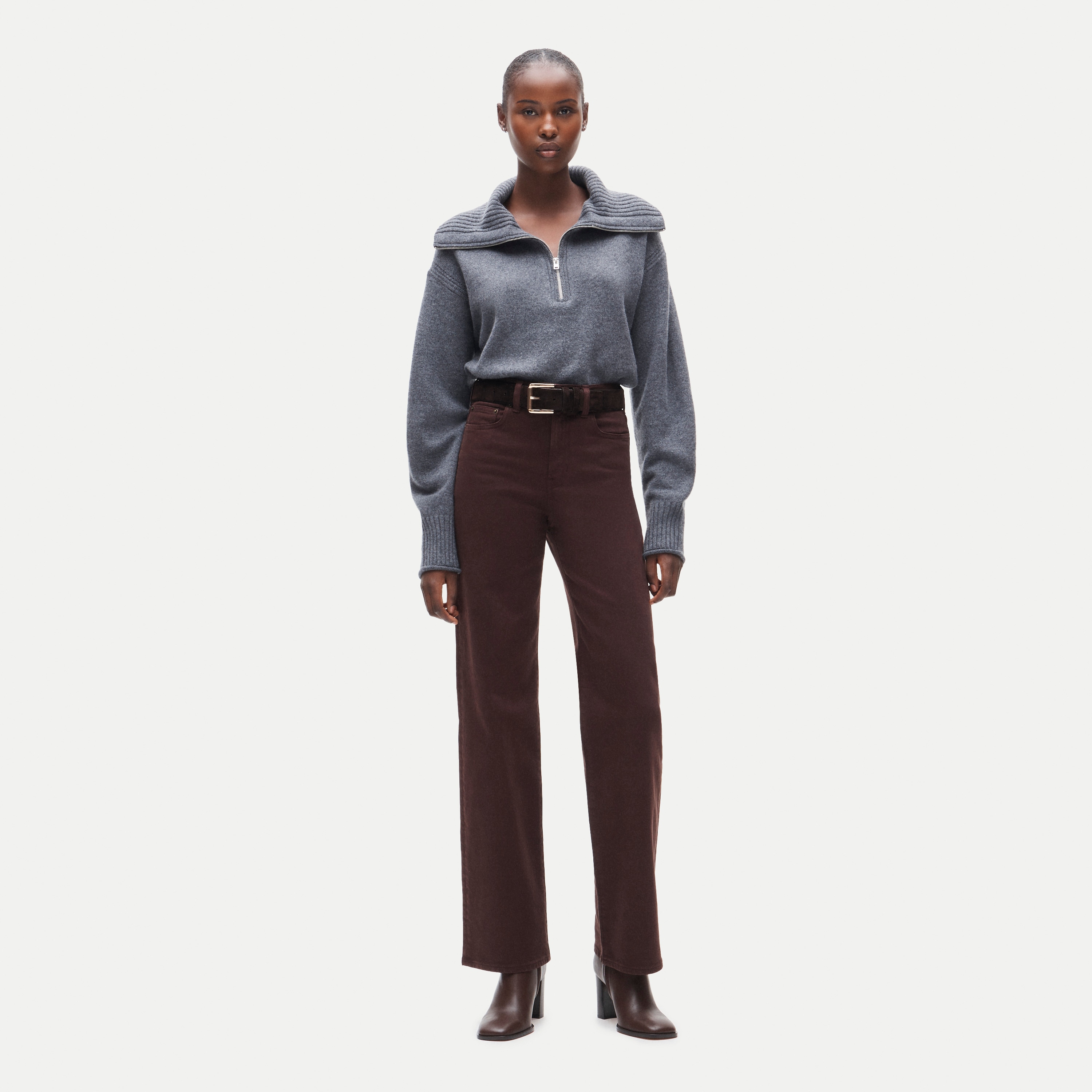 Full-length slim-wide jean in garment dye