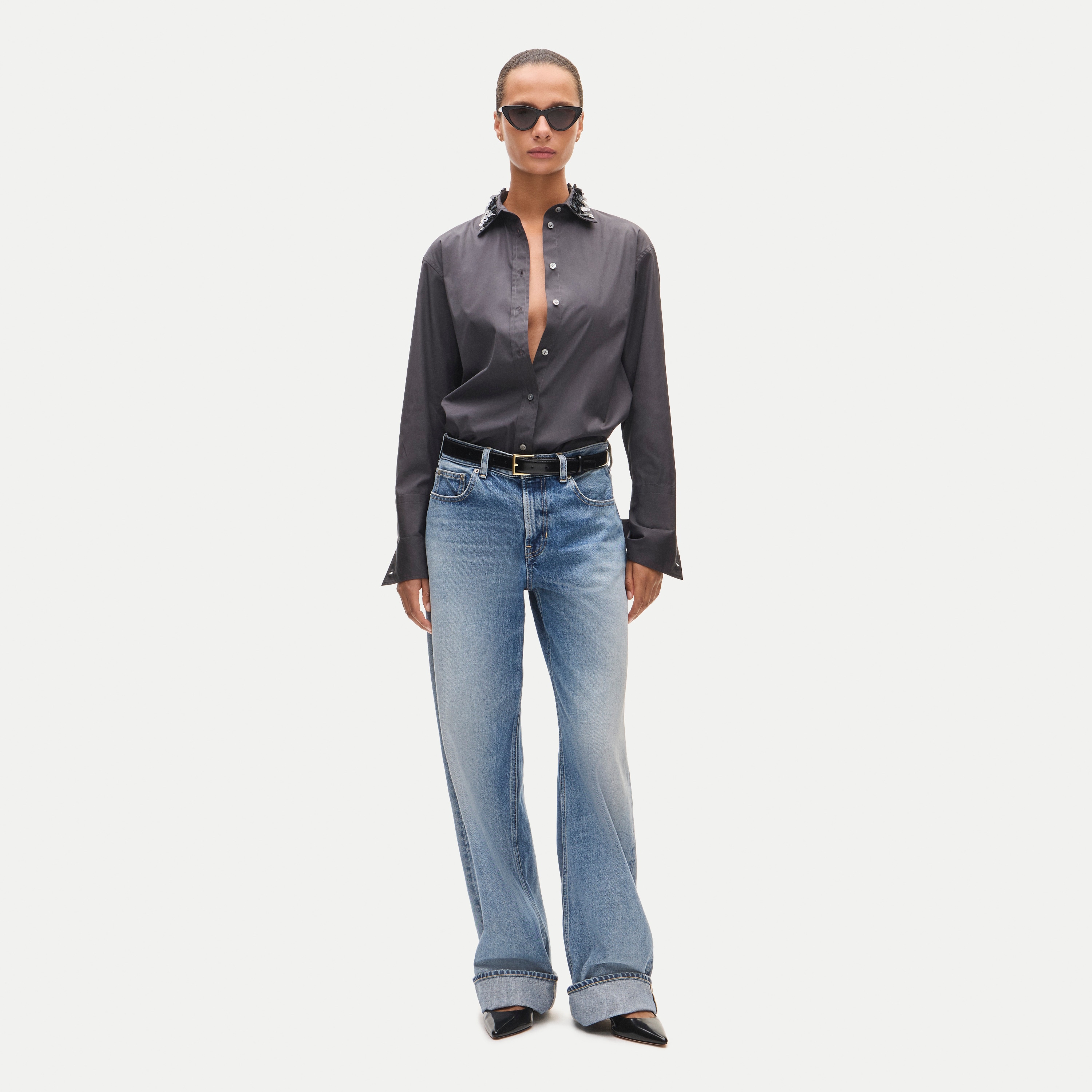 Esme button-up shirt in embellished Greenwich poplin