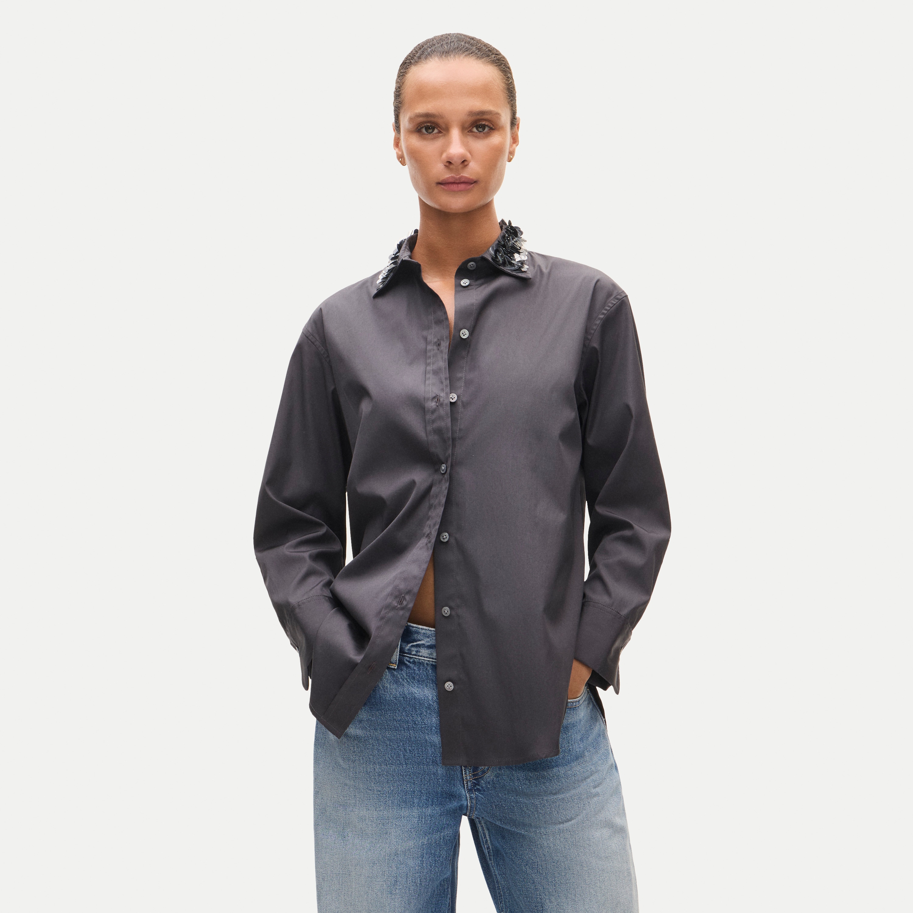 Esme button-up shirt in embellished Greenwich poplin