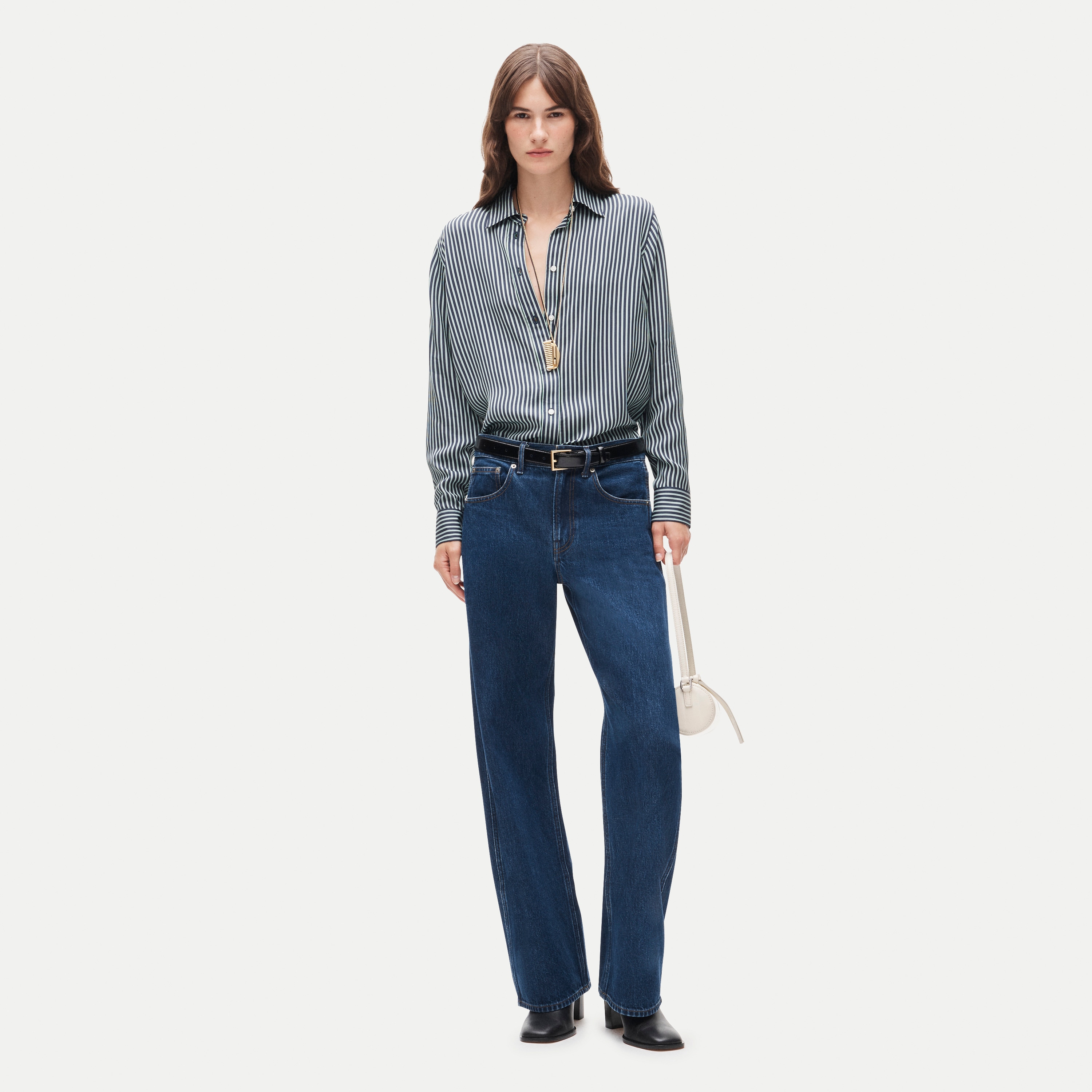 Jules classic-fit button-up shirt in striped viscose twill - thumbnail 2