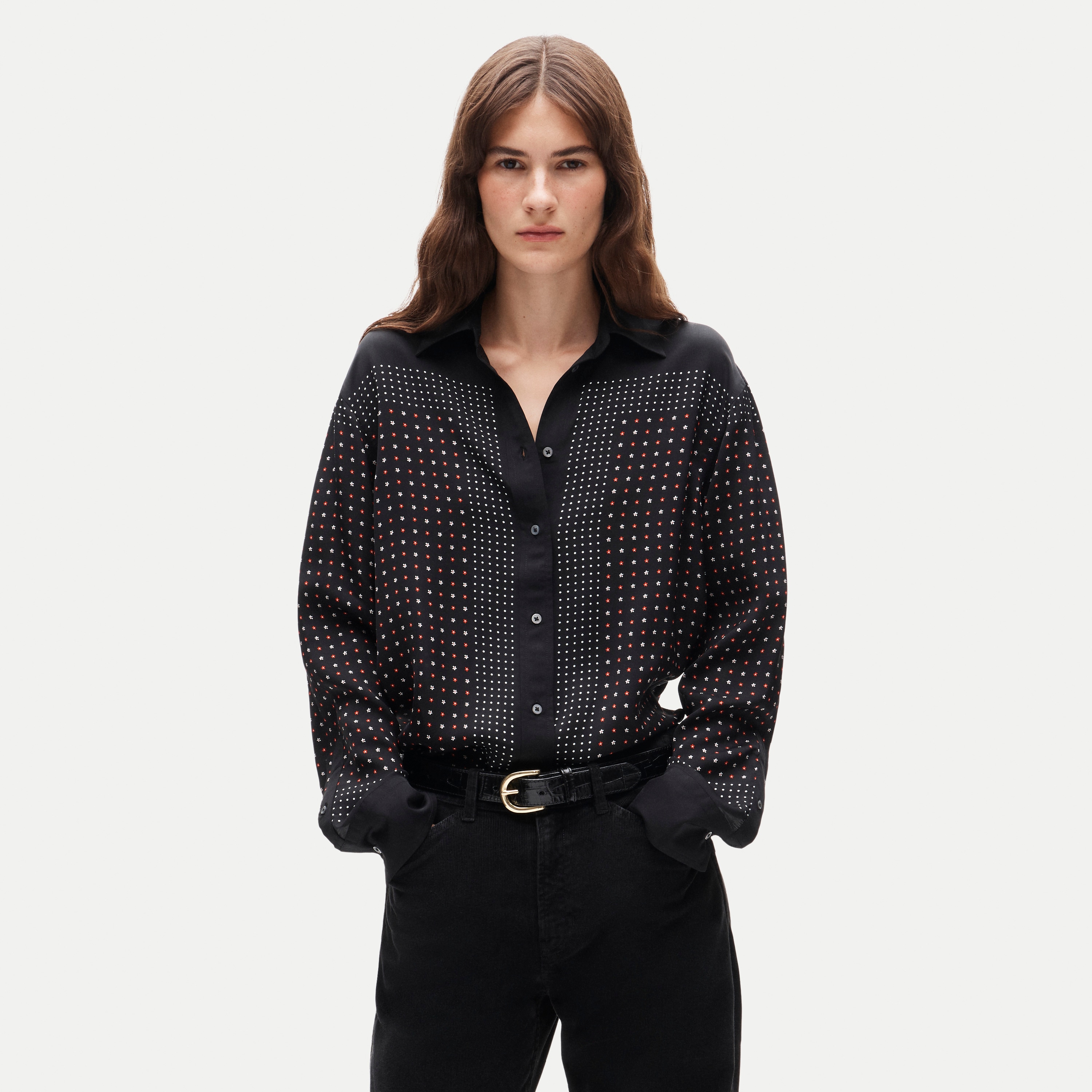 Esme button-up shirt in scarf-print viscose twill