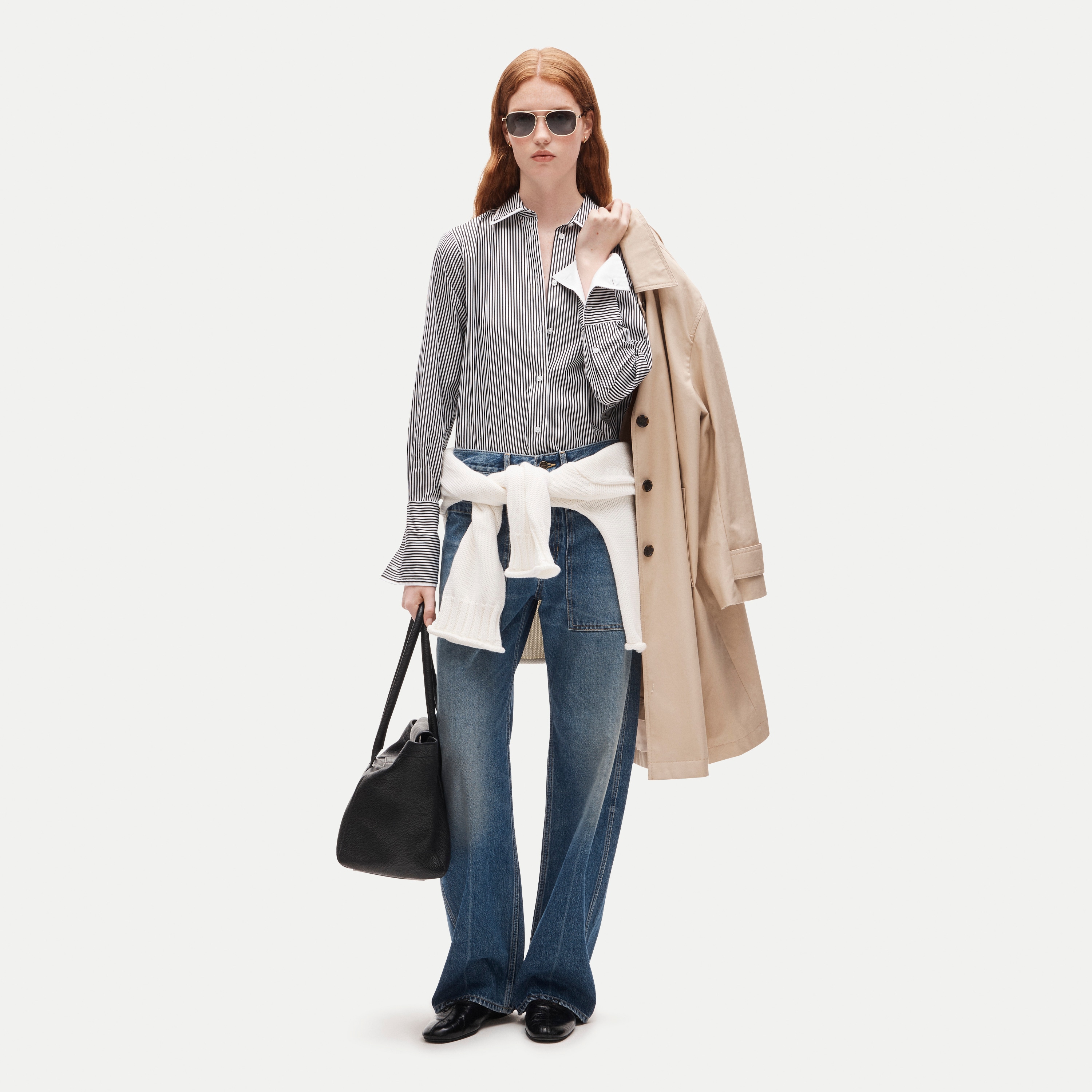 Jules double-layer button-up shirt in striped Greenwich poplin