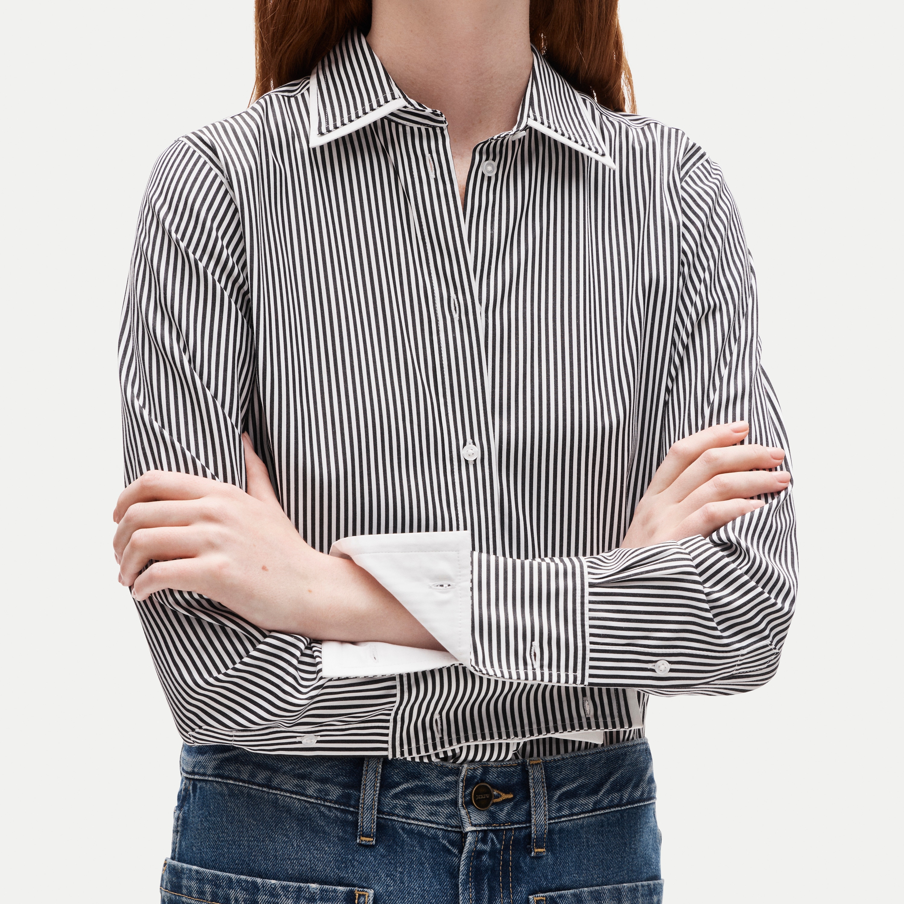 Jules double-layer button-up shirt in striped Greenwich poplin