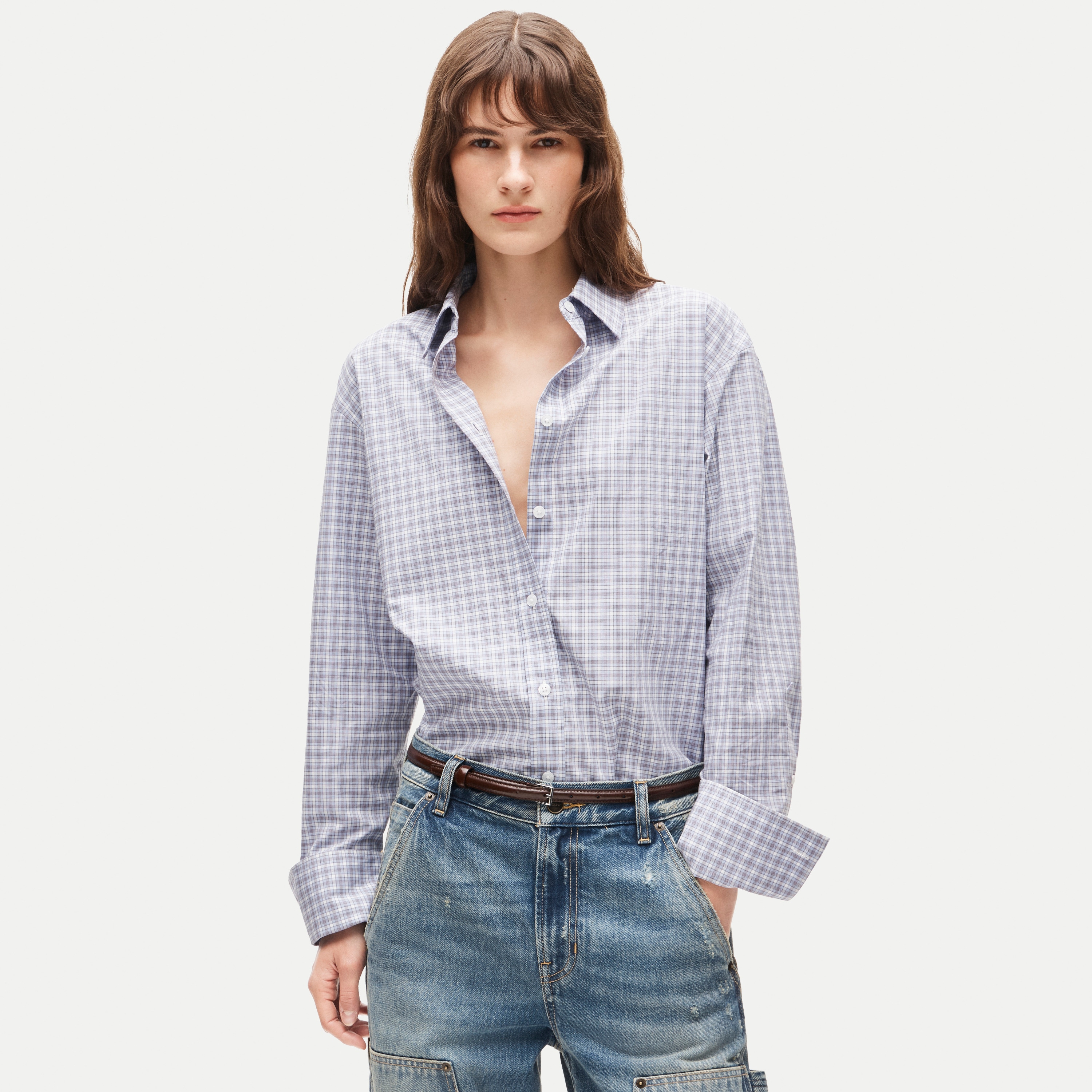 Esme relaxed-fit button-up shirt in plaid Greenwich poplin