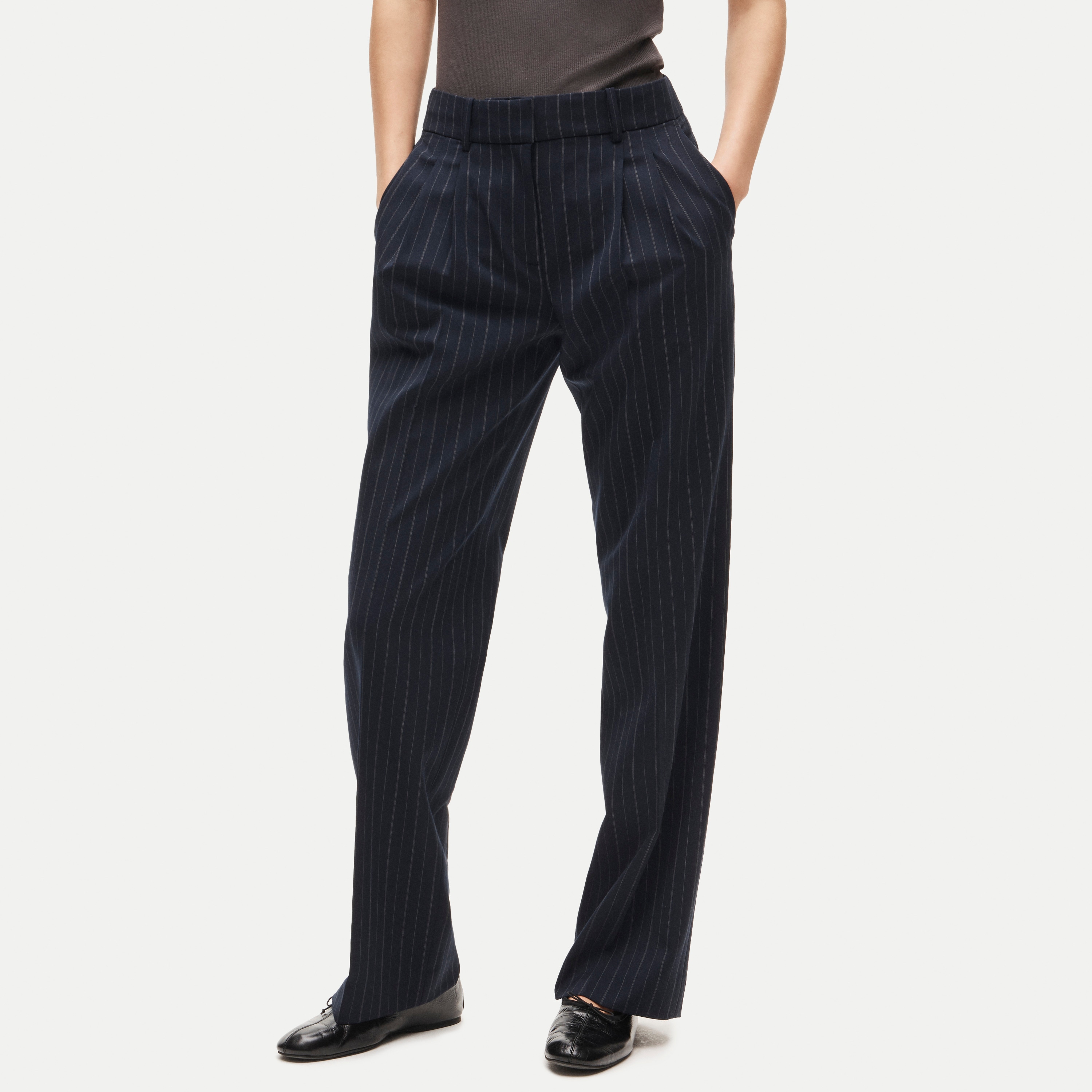 Essential trouser in striped lightspun wool blend