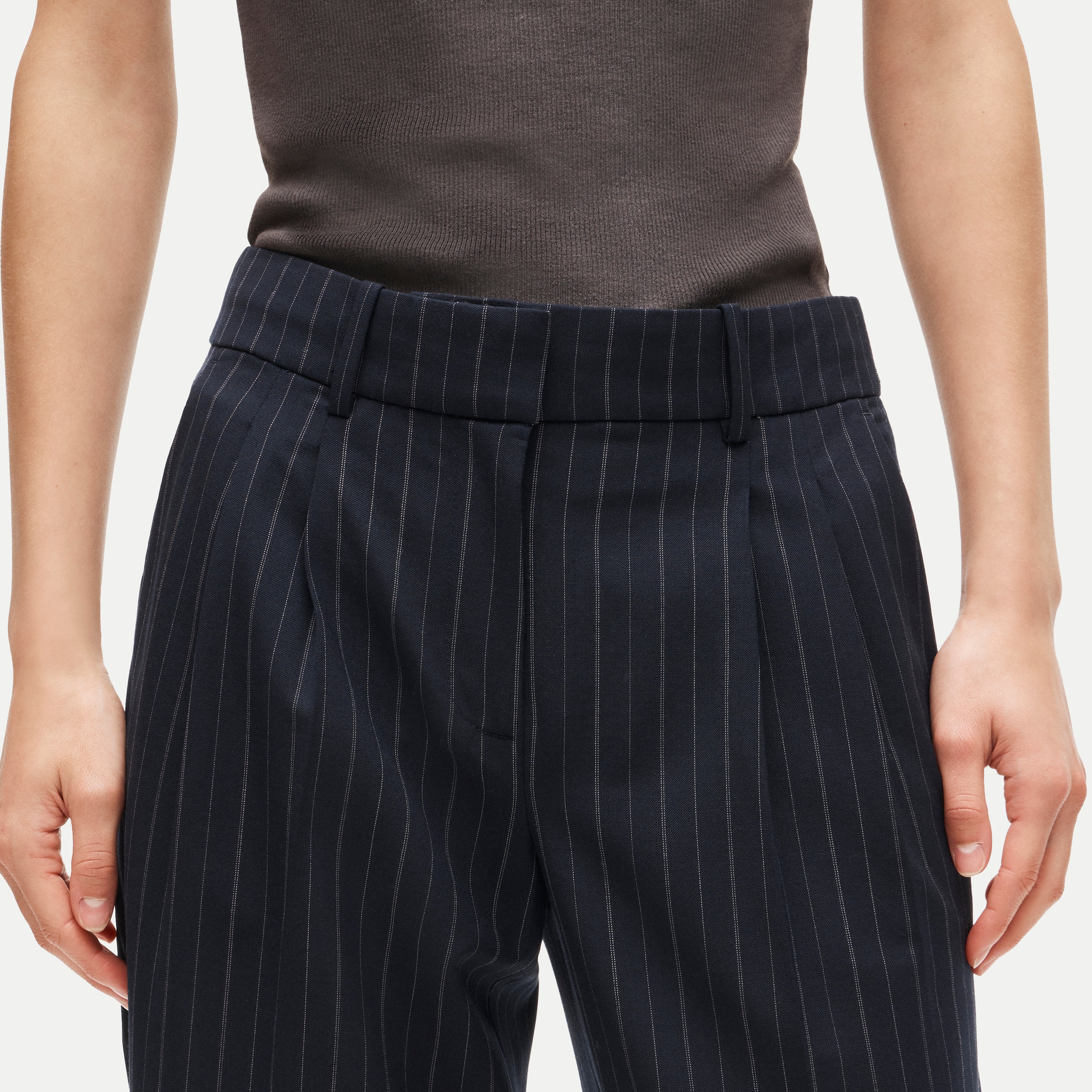Essential trouser in striped lightspun wool blend