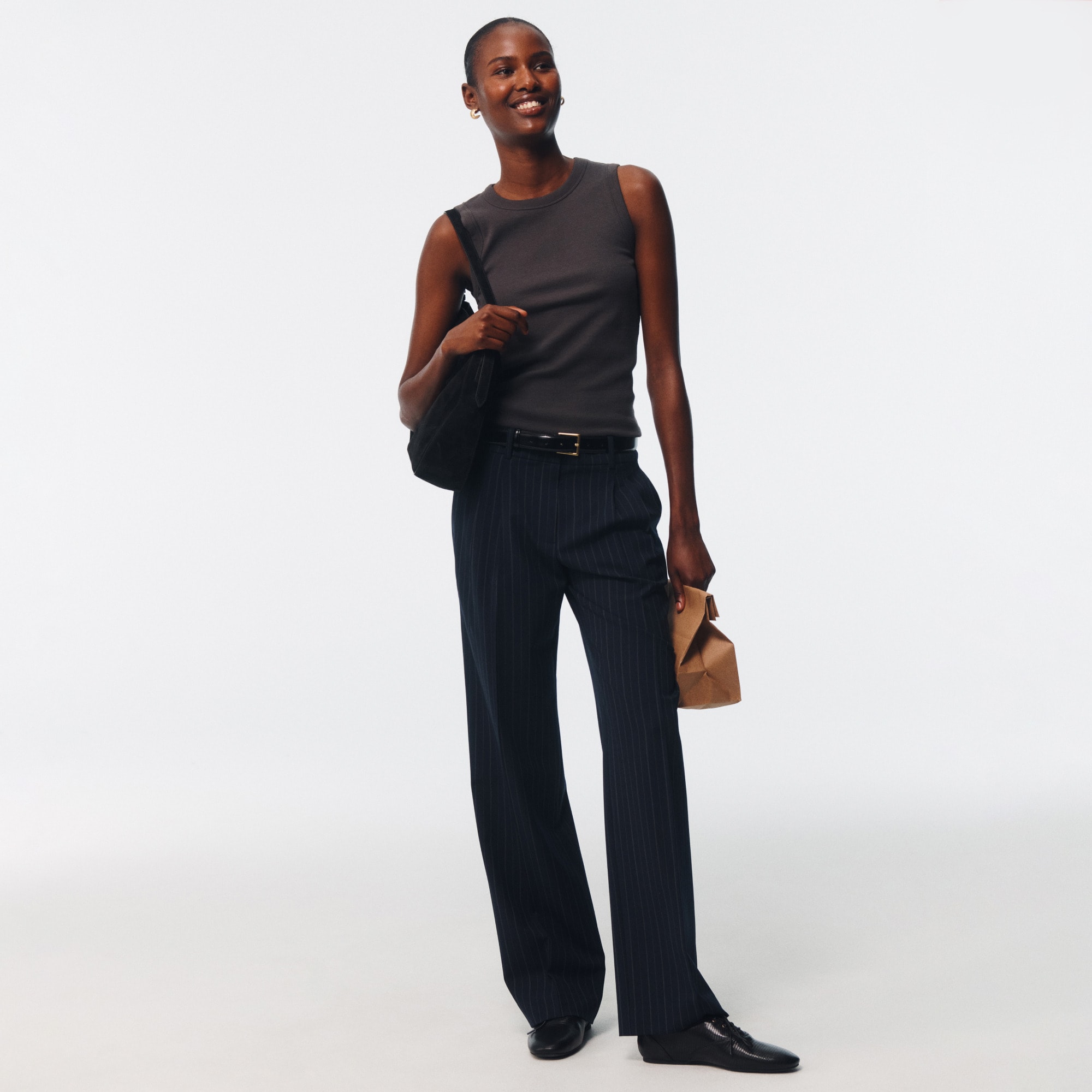 Essential trouser in striped lightspun wool blend