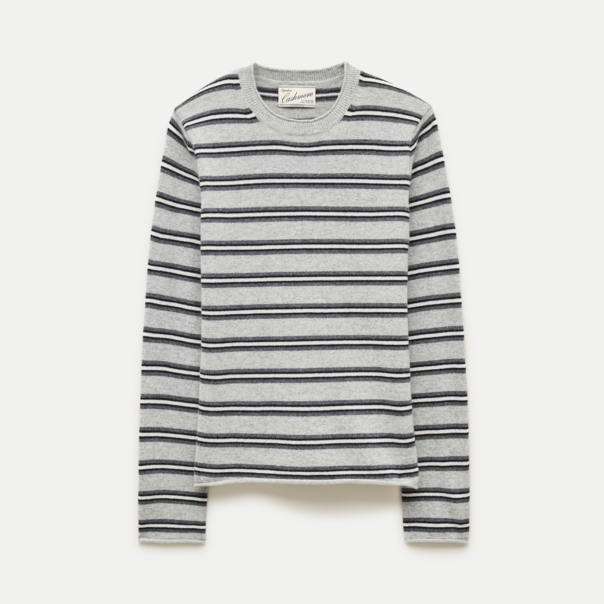Rolled cashmere long-sleeve sweater in stripe
