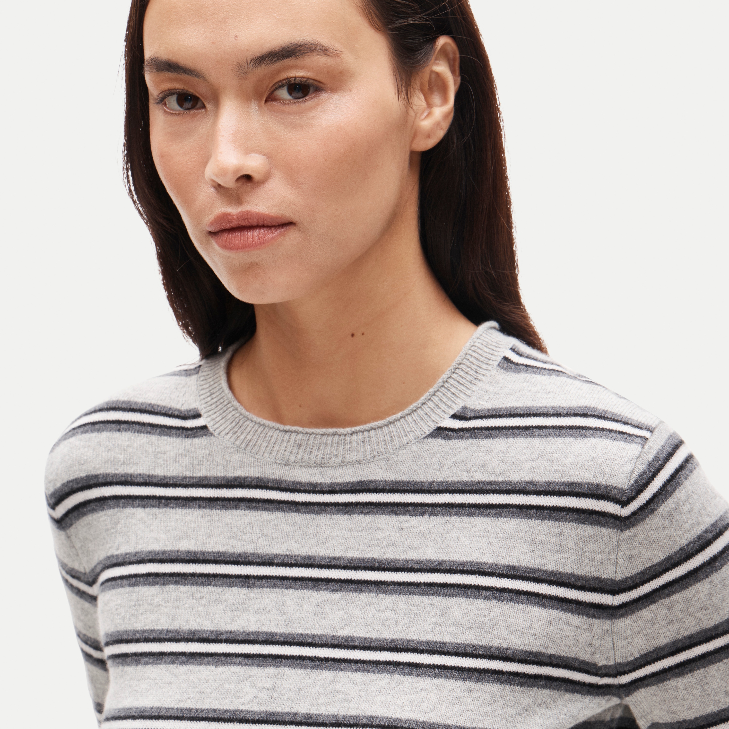 Rolled cashmere long-sleeve sweater in stripe