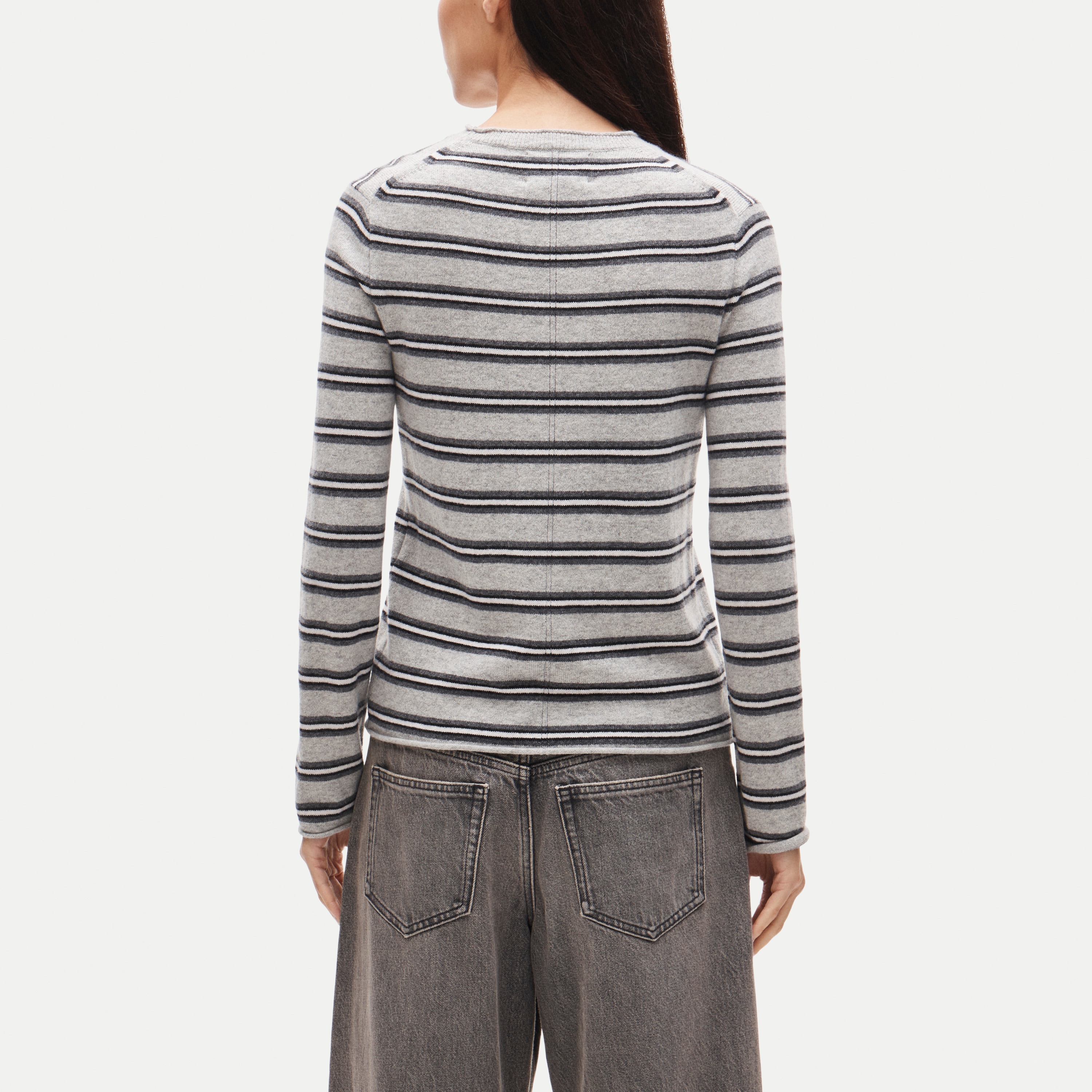 Rolled cashmere long-sleeve sweater in stripe