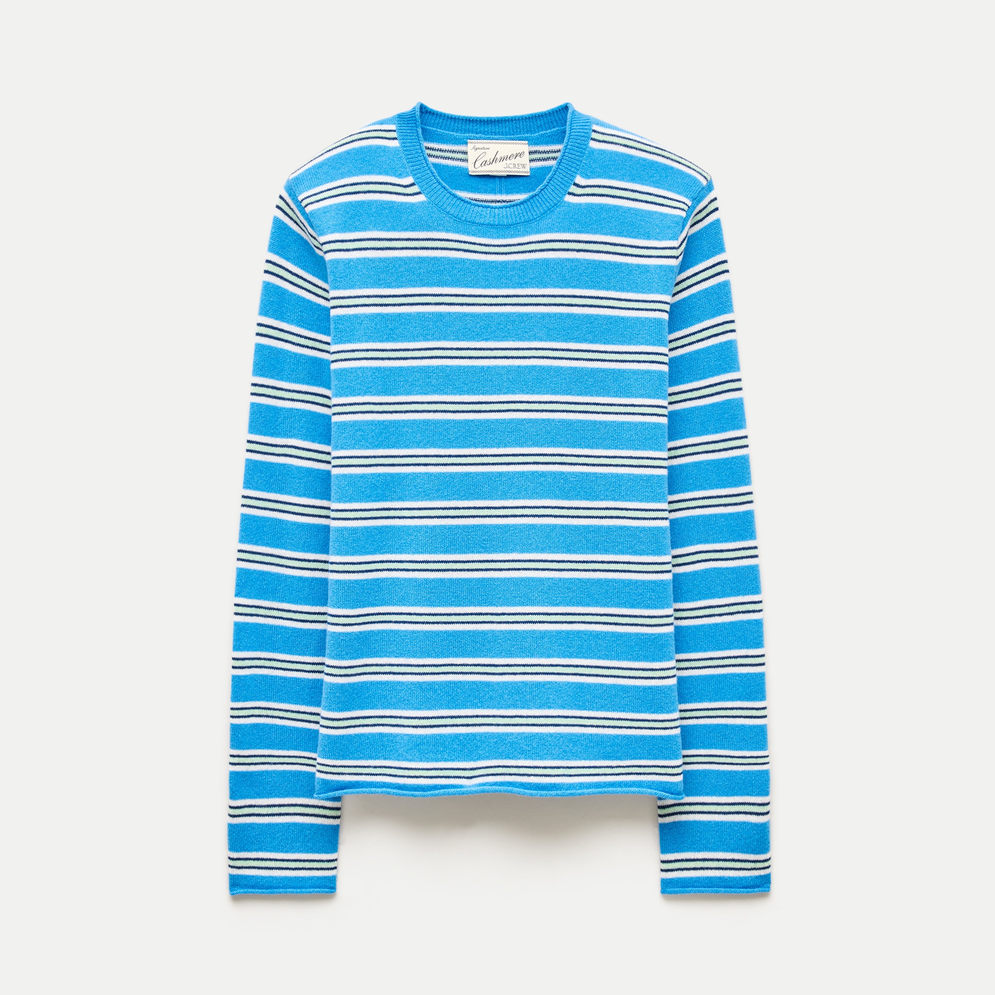 Rolled cashmere long-sleeve sweater in stripe