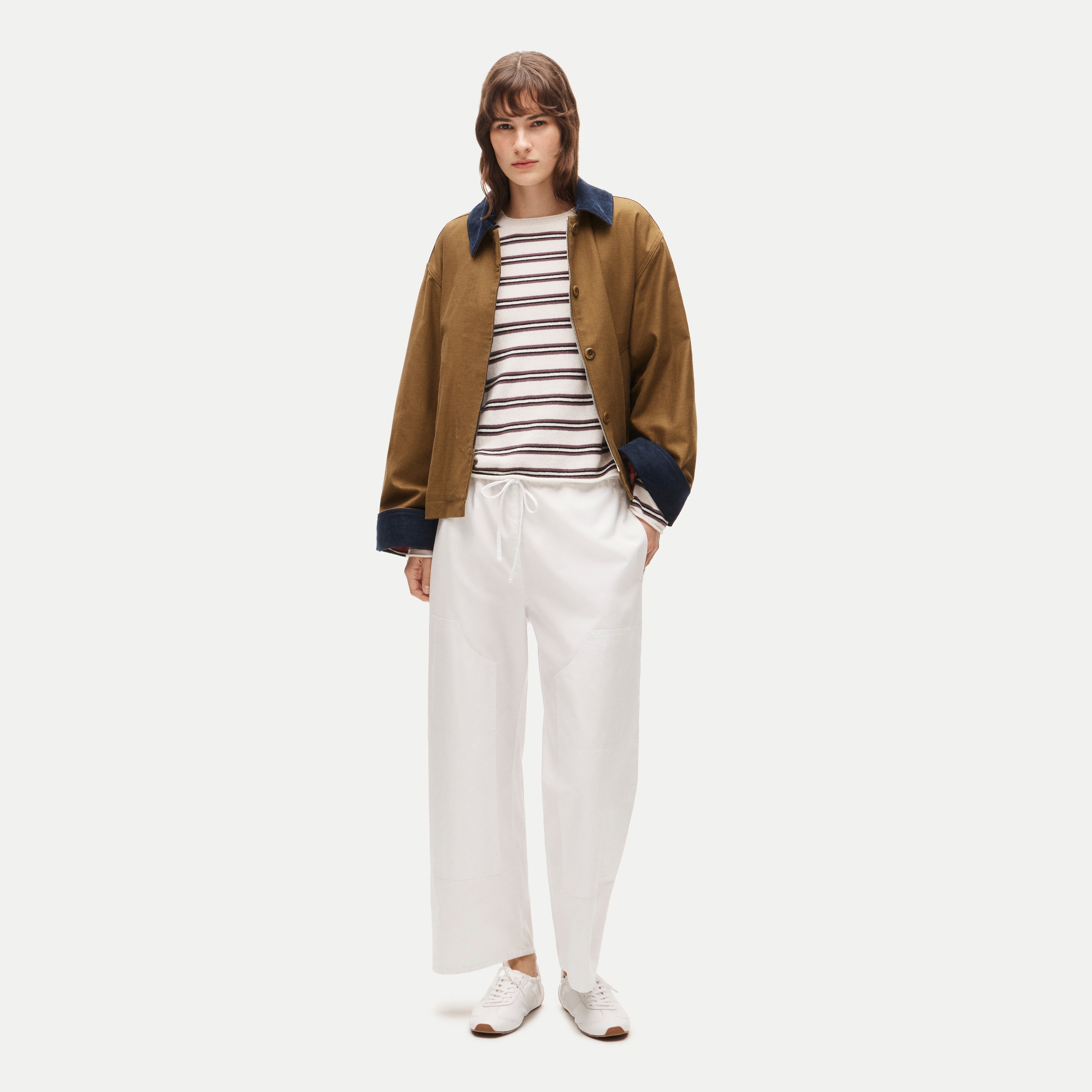 Rolled cashmere long-sleeve sweater in stripe - thumbnail 6