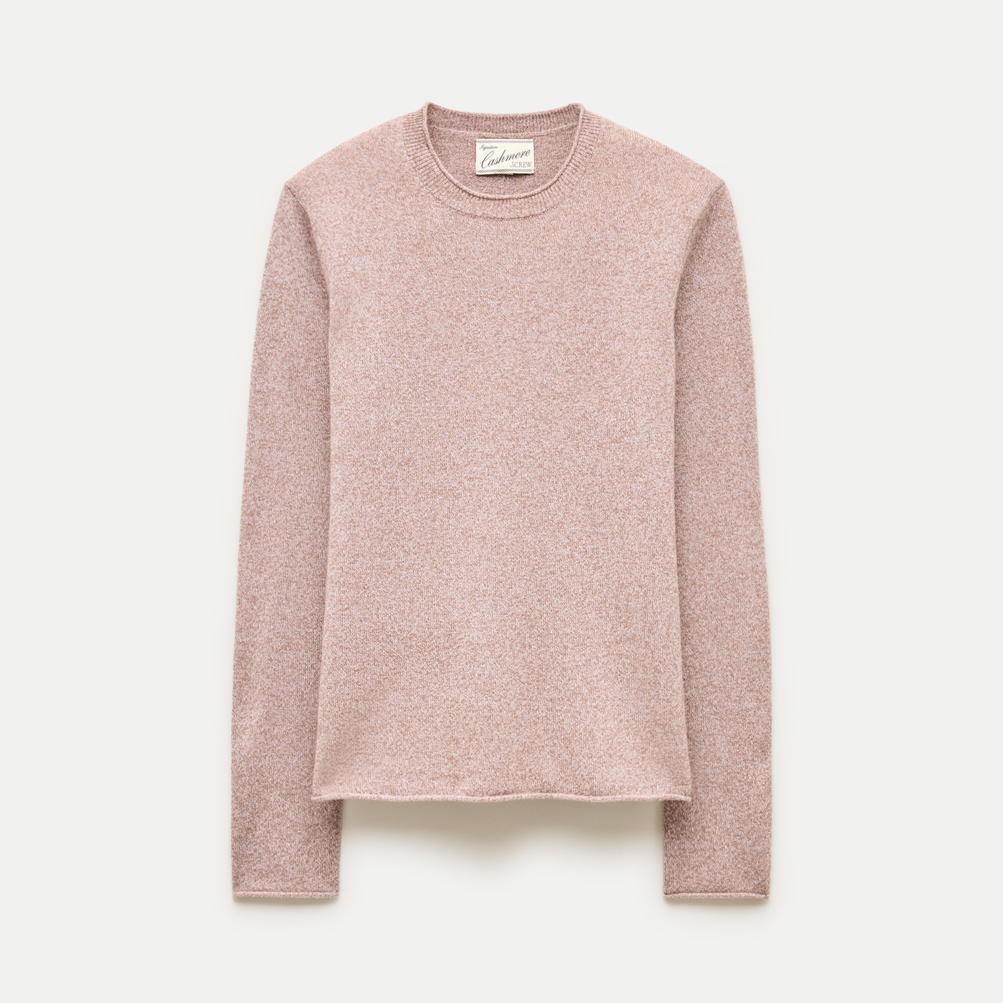 Rolled cashmere long-sleeve sweater in marled yarn