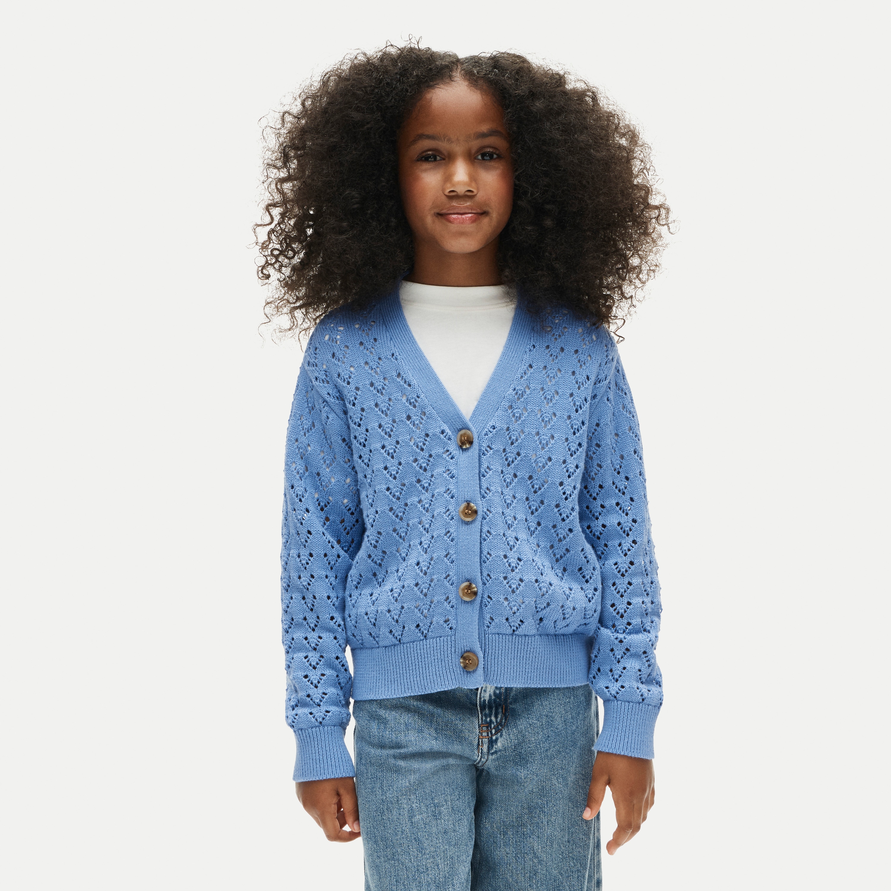 Girls' heart-pointelle cardigan