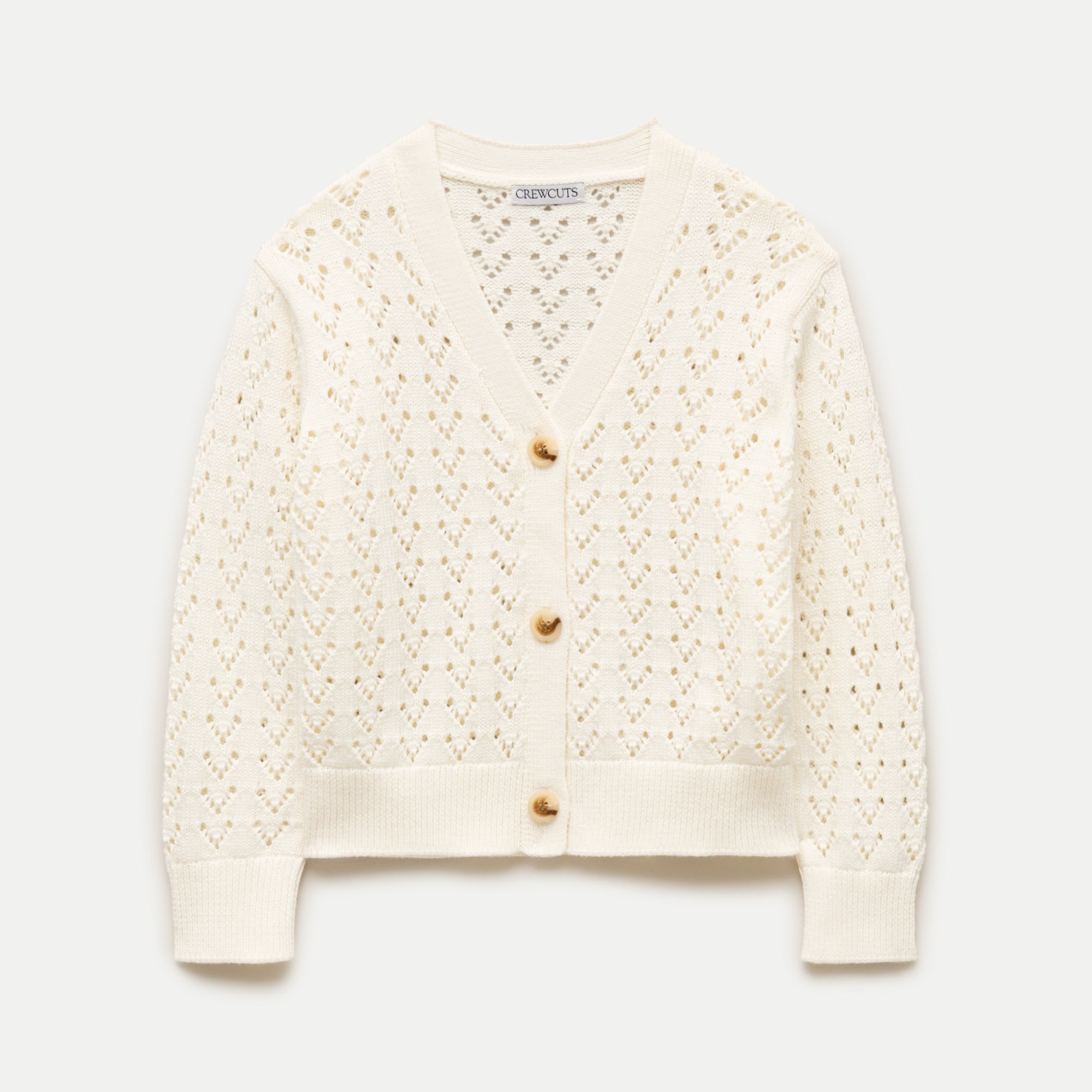 Girls' heart-pointelle cardigan
