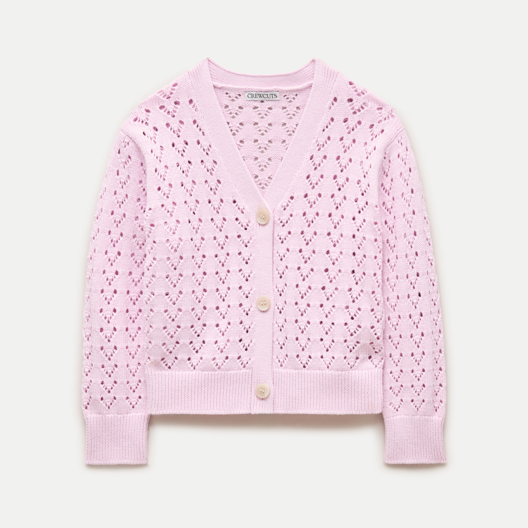 Girls' heart-pointelle cardigan