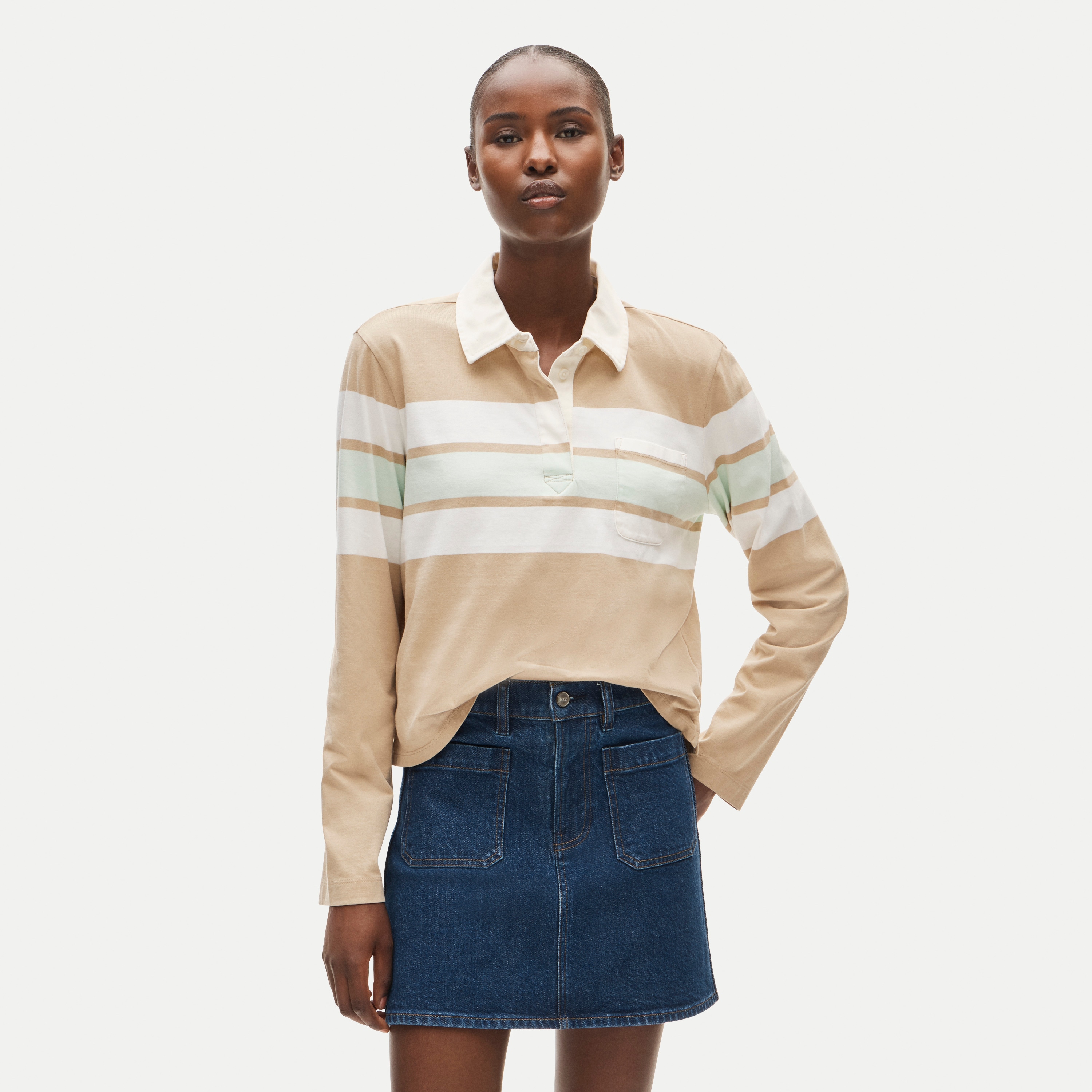 Women's Boyfriend Jersey Cropped Cotton Rugby Shirt In Stripe