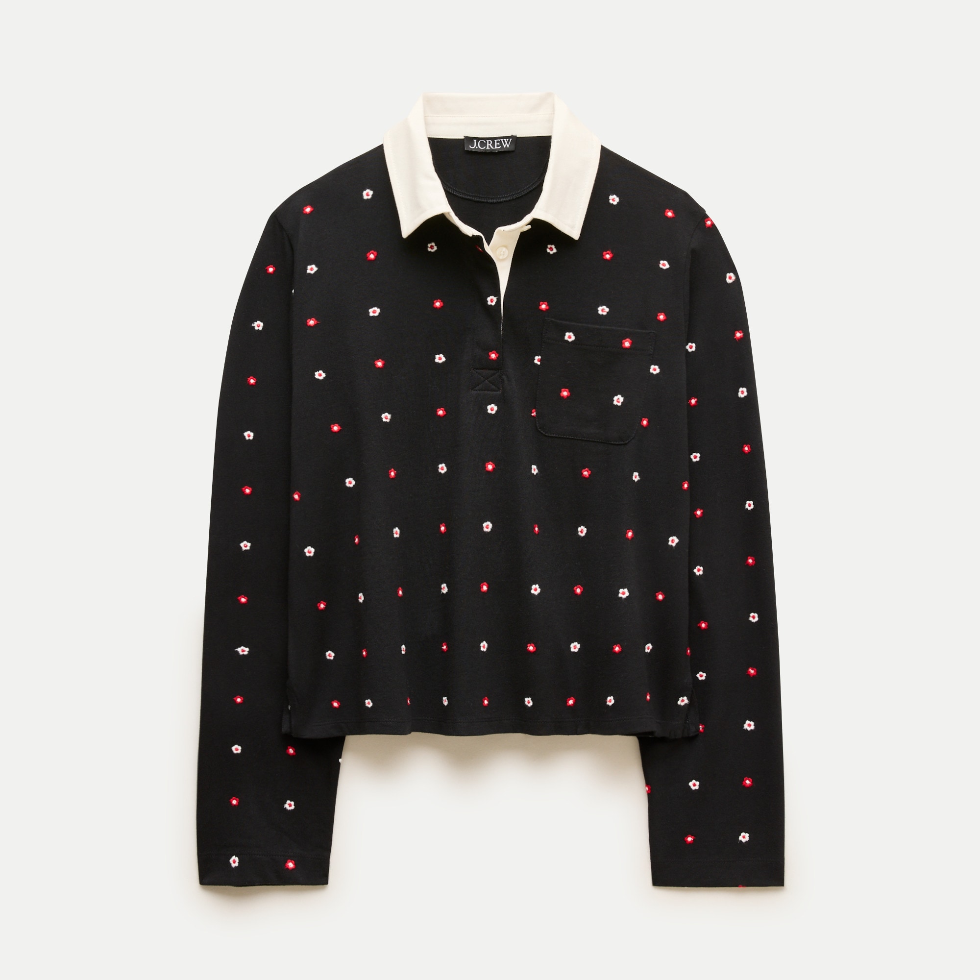 Boyfriend jersey rugby shirt with floral embroidery