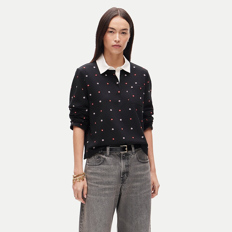 Boyfriend jersey rugby shirt with floral embroidery by J.Crew