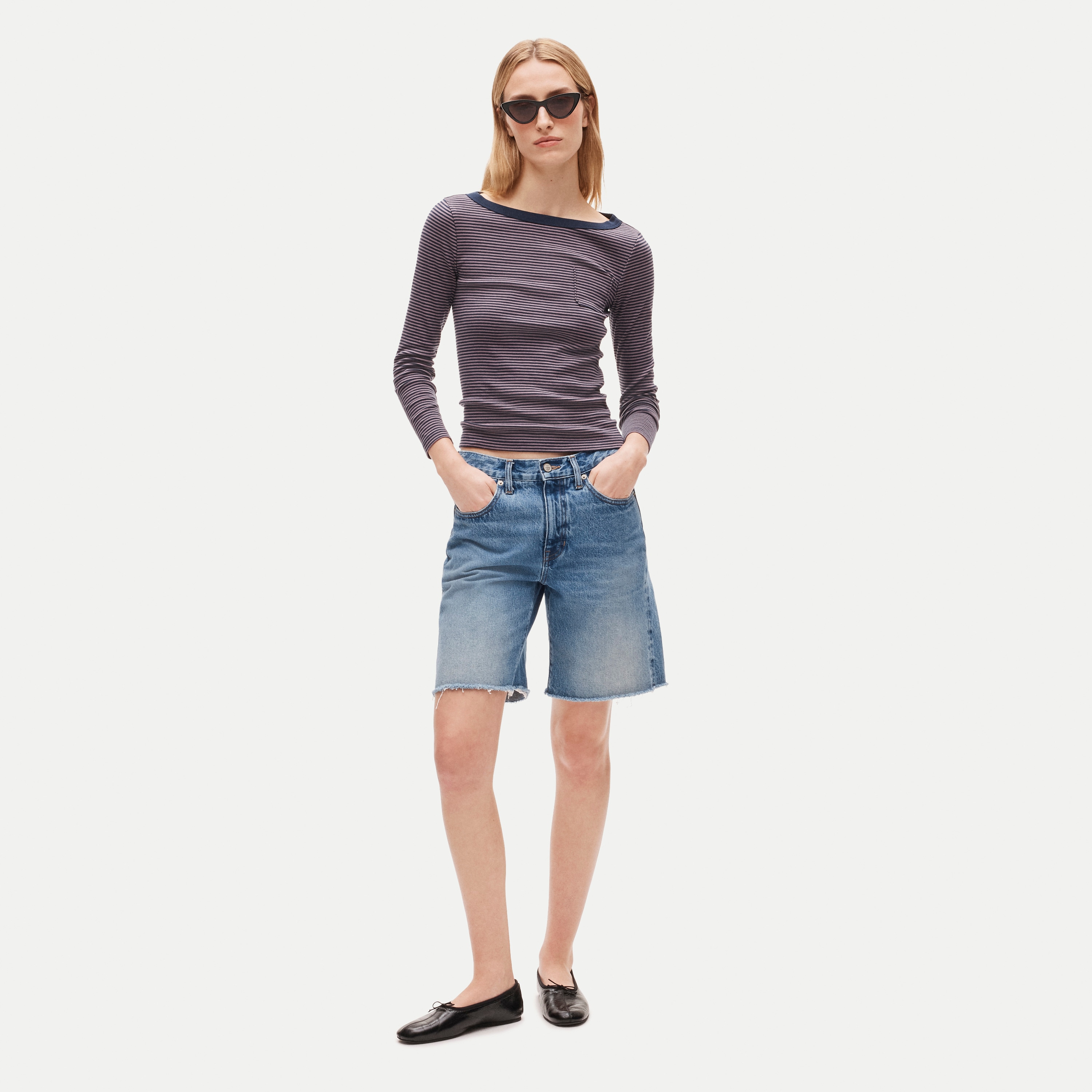 Perfect-fit three-quarter sleeve T-shirt in stripe - thumbnail 2